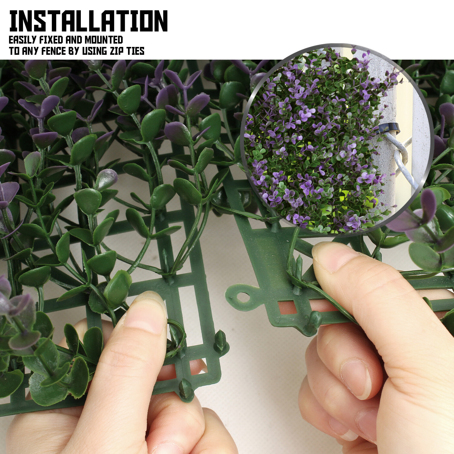 20×20″ Artificial Faux Lavender Buxus Greenery Fence Screen Wall Decor Panel