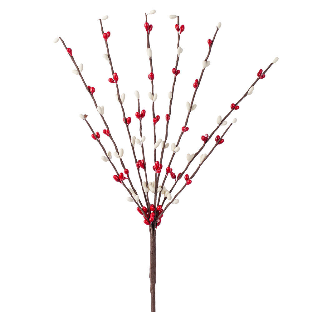Set of 12 Hand Wrapped Petite Red and Cream Pip Berry 12″ Sprays