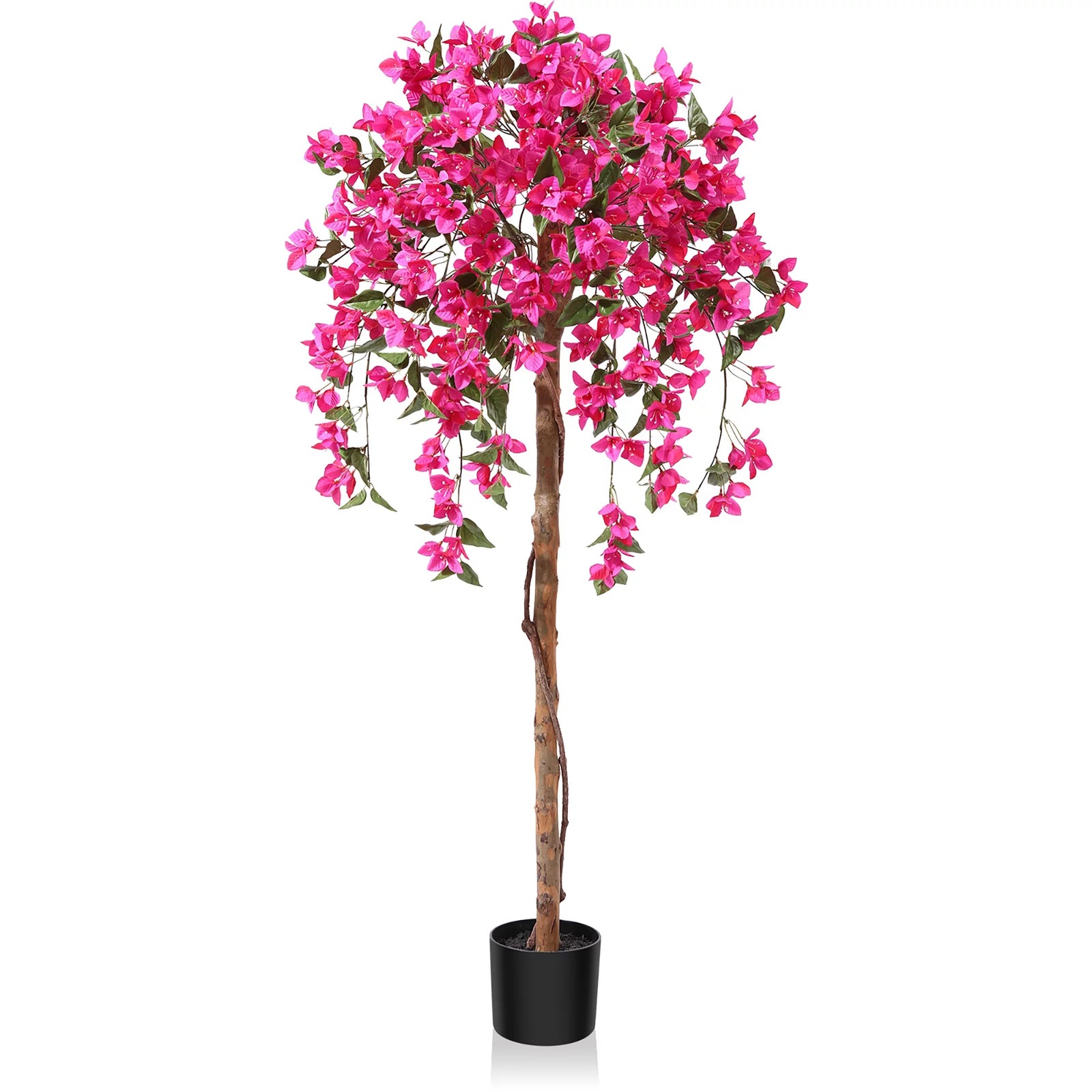 5 Feet Artificial Bougainvillea Flowers Tree in Black Plastic Pot, Indoor Plants