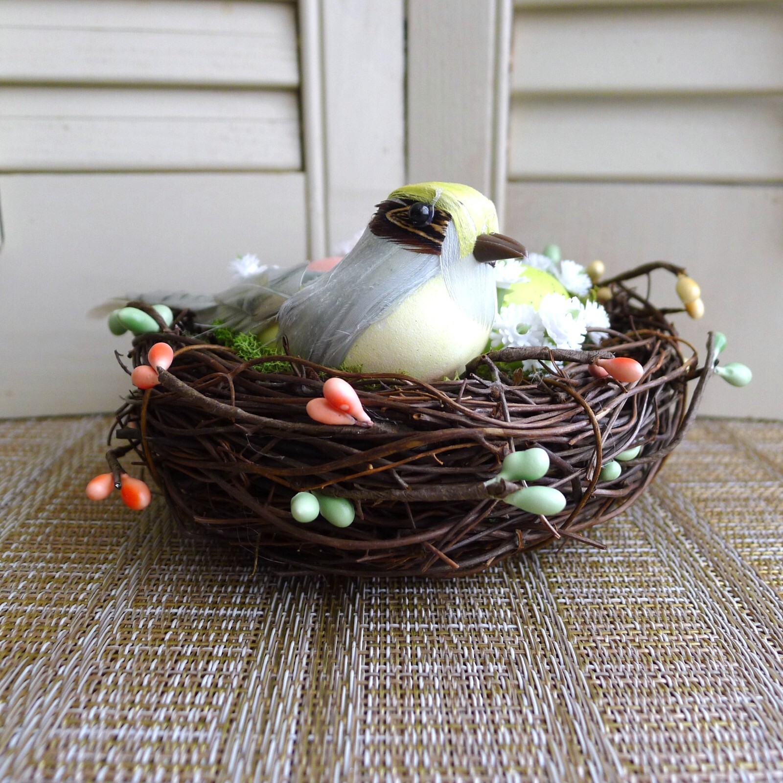Bird’s Nest Spring Decor with Eggs, Berries, Baby’s Breath Handmade for Tabletop