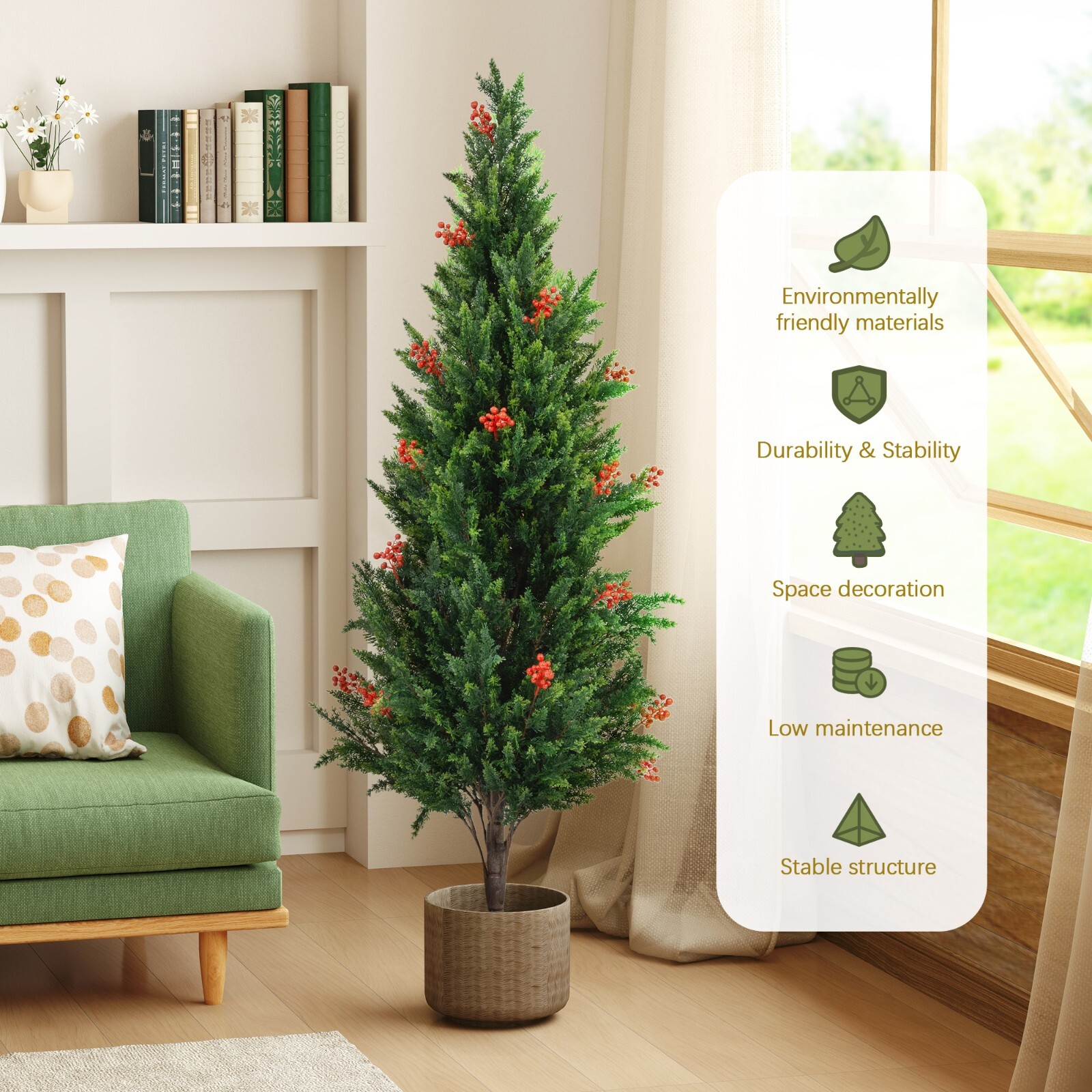 2-Pack 5.25 ft Artificial Cedar Topiary Trees Fake Evergreen Potted Pine Plants