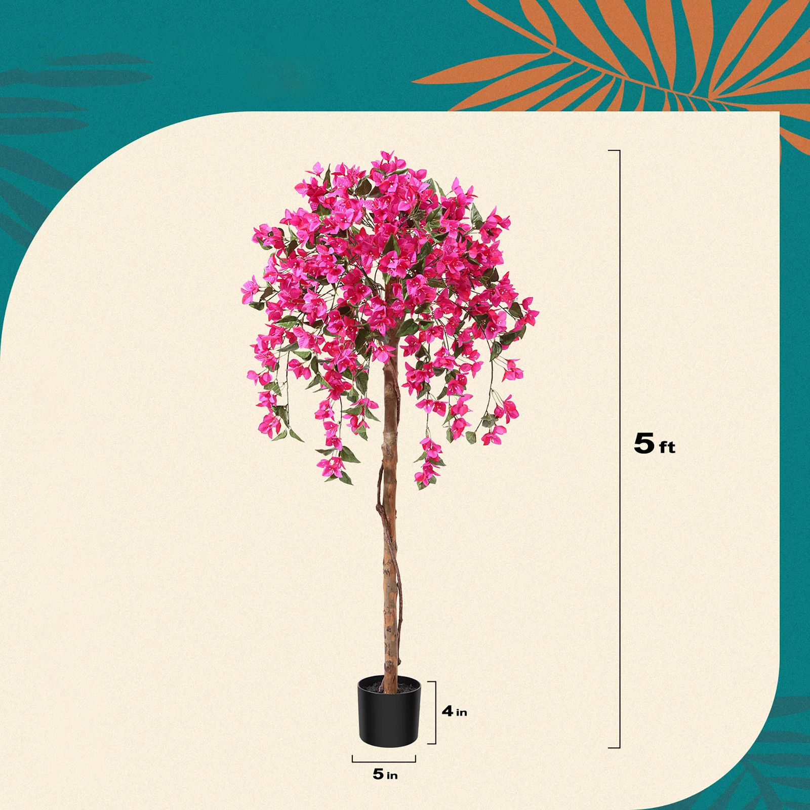 5 Feet Artificial Bougainvillea Flowers Tree in Black Plastic Pot, Indoor Plants