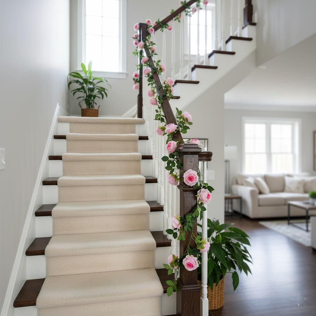 2Pcs 12Ft Bendable Artificial Flower Garland Faux Rose Vine Hanging Floral Garla