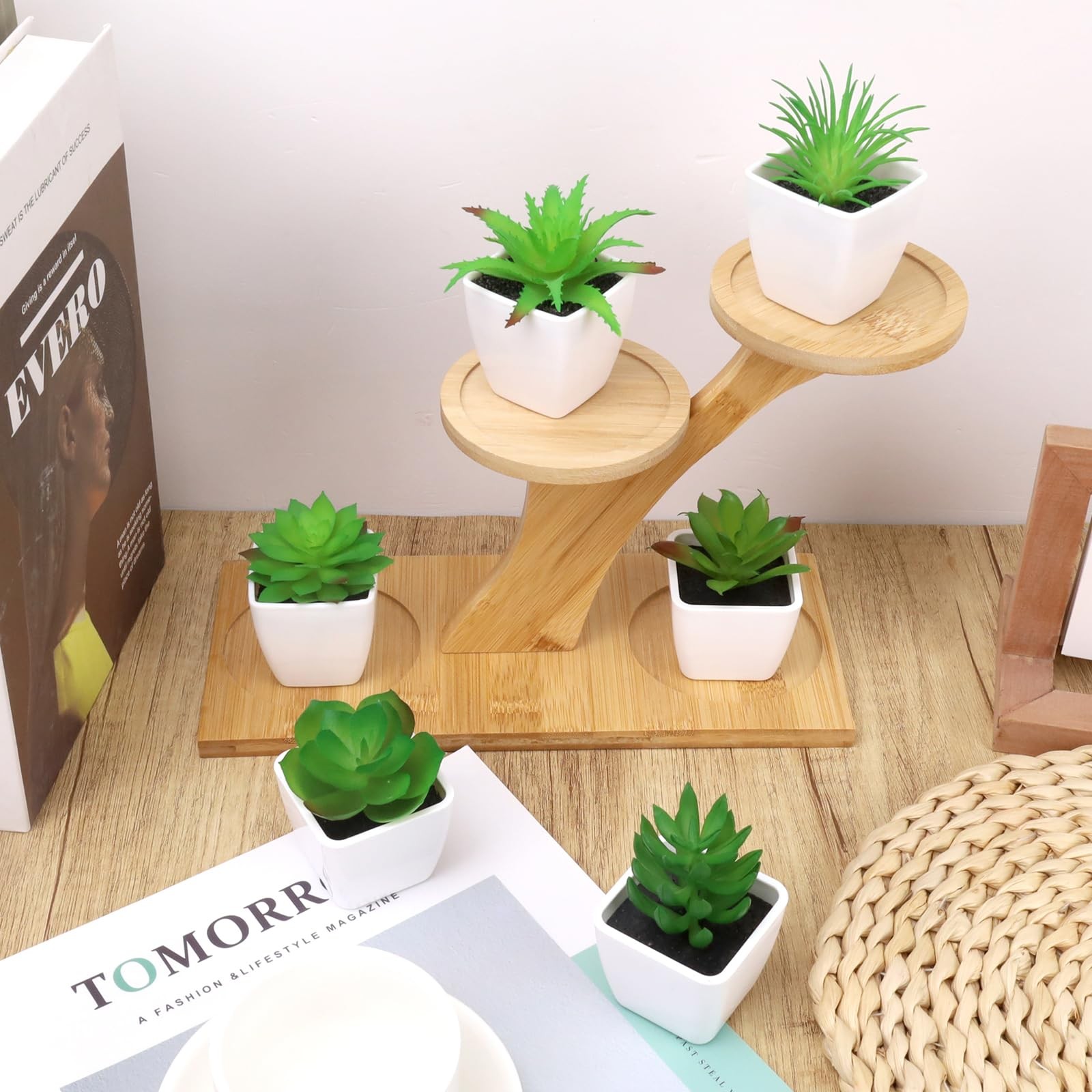 6 Pcs Artificial Succulents Plant Potted Decoration Fake Green Aloe Lotus Mod…
