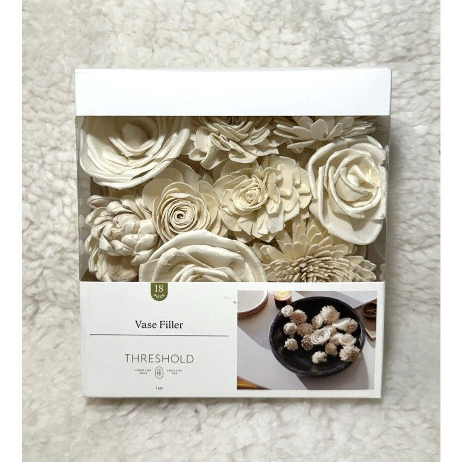 X2 Threshold Floral Bowl Vase Filler – 18pc Cream Ivory Farmhouse Flowers – New