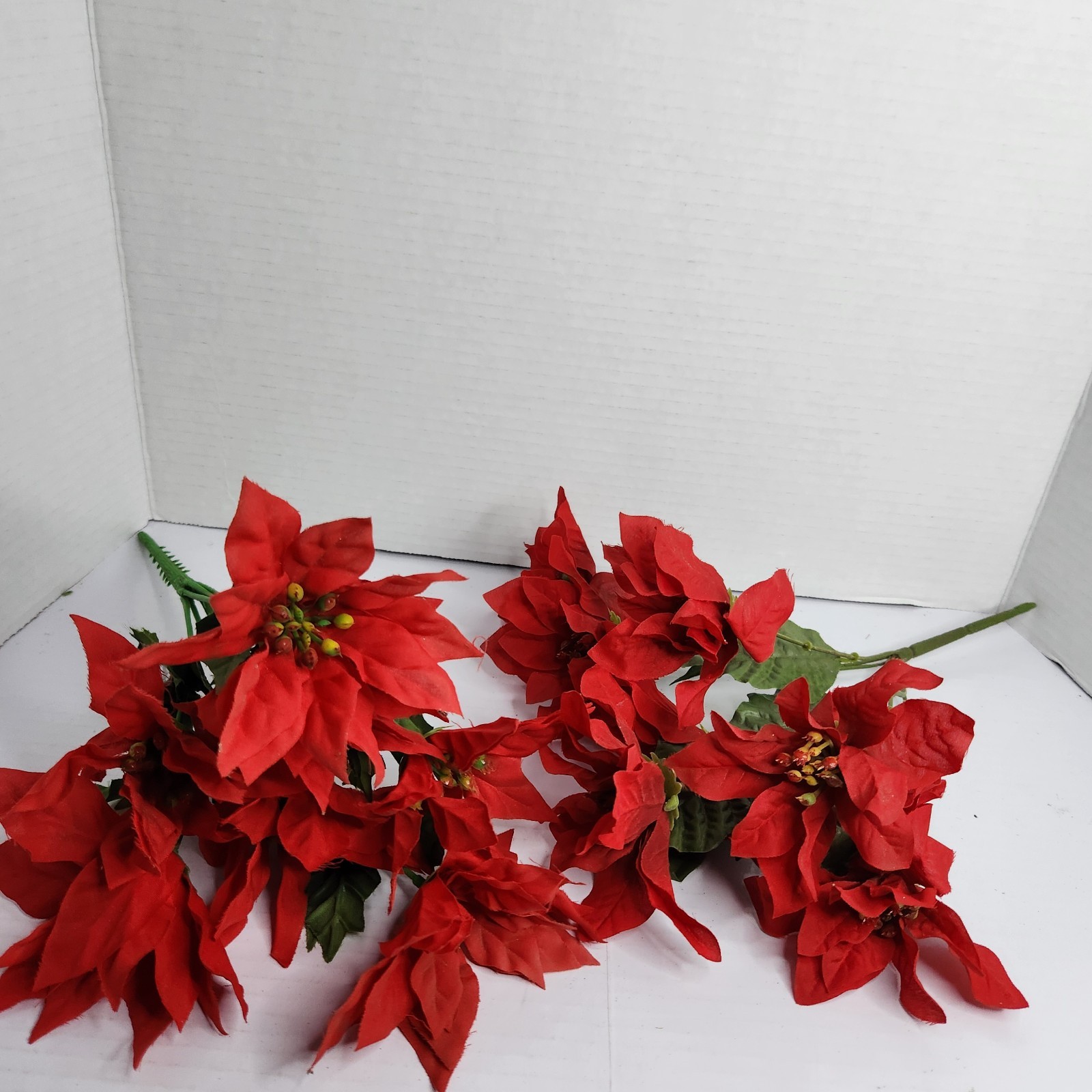 Artificial Poinsettia Flower Lot Red Christmas Holiday Floral Decor Mixed Stems