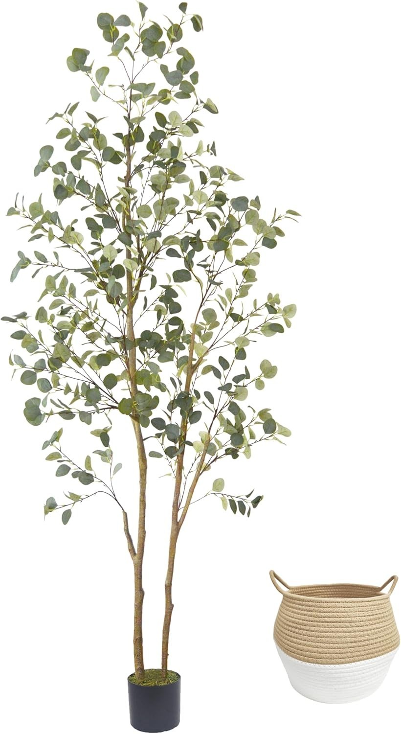 Lifelike 8ft Eucalyptus Silk Plant with Adjustable Shape – Indoor/Outdoor Beauty