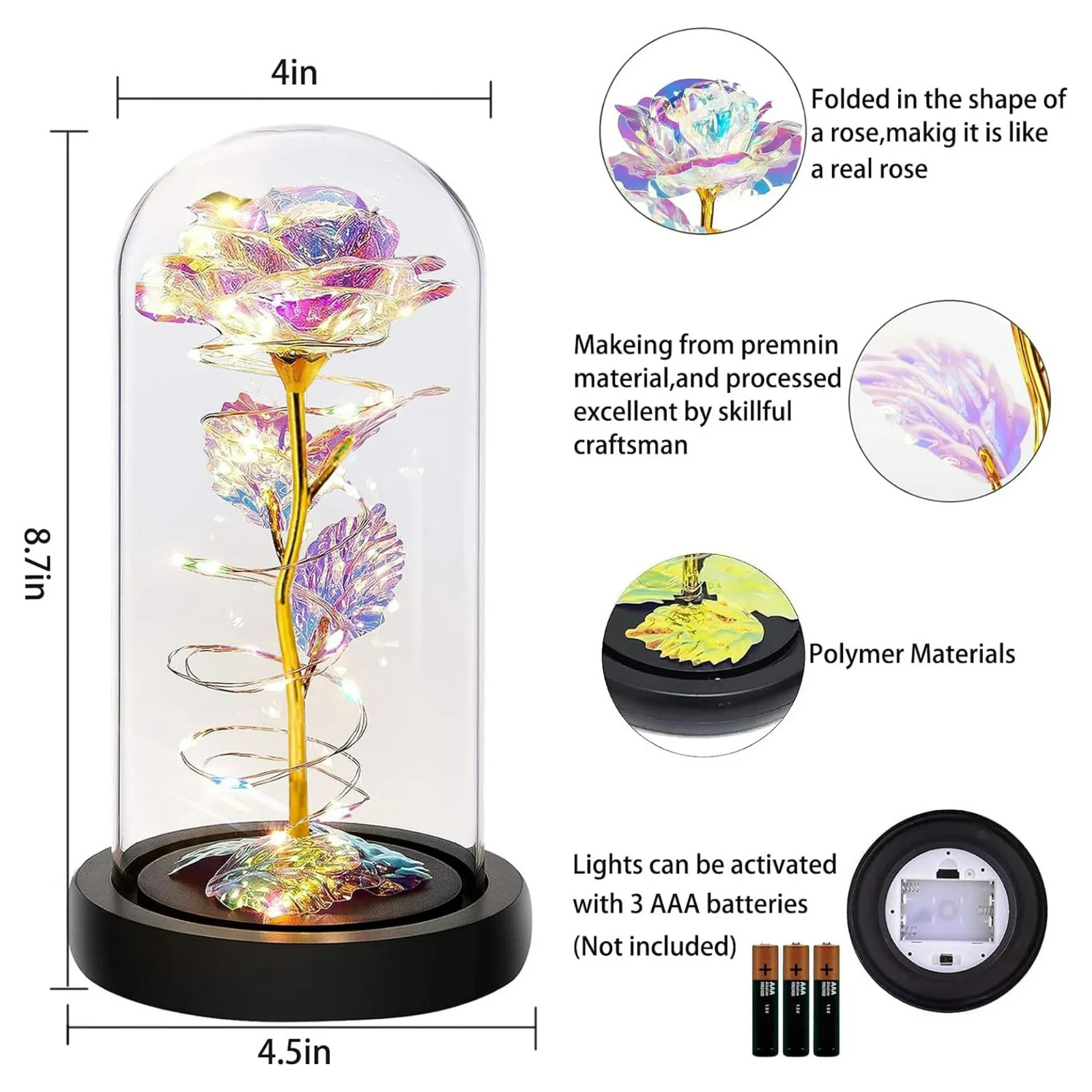 Brand New – Crystal Galaxy Enchanted LED Glass Forever Rose Home Decoration Gift