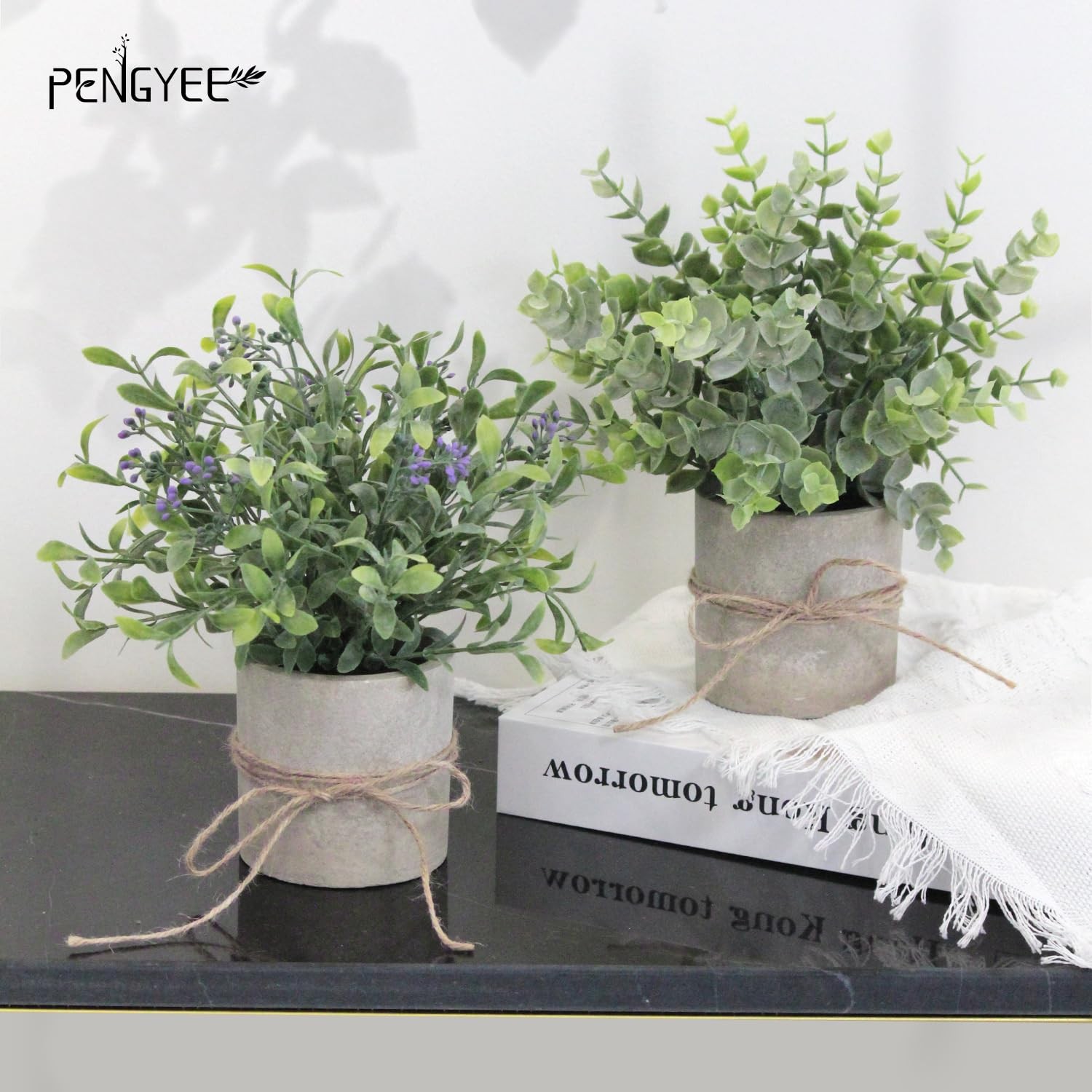 3 Pack Small Fake Plants in Farmhouse Pulp Pot for Home Decor