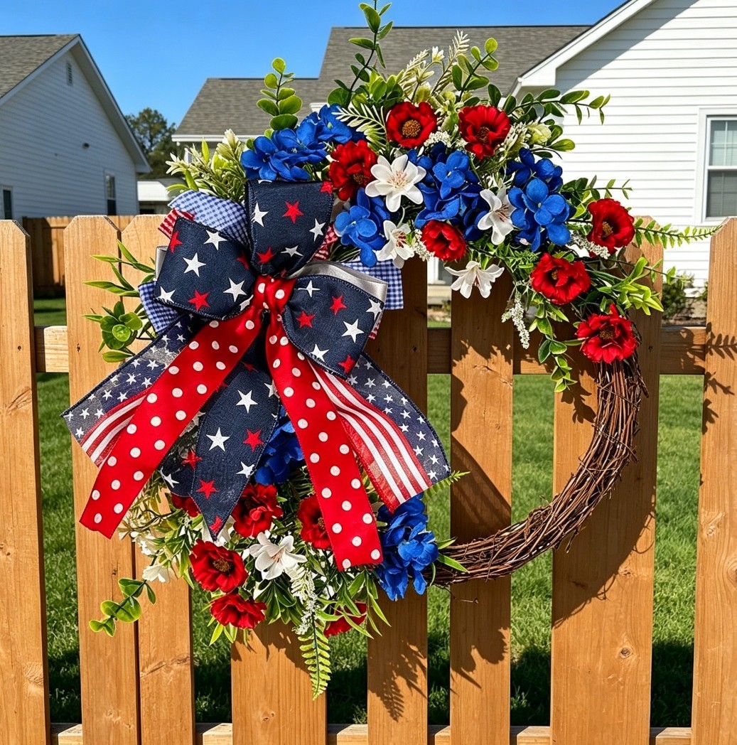 Minimalist Plastic Wreath for Independence Day Decor Hanging on Door or Wall