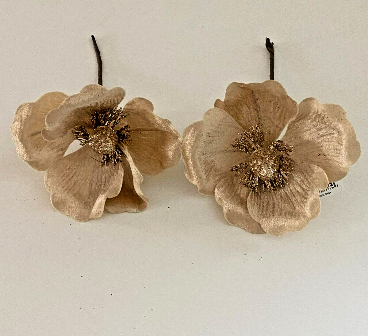 TWO (2) NEW 6″ BEIGE MAGNOLIA FLORAL ORNAMENT WREATH CRAFTS PICKS