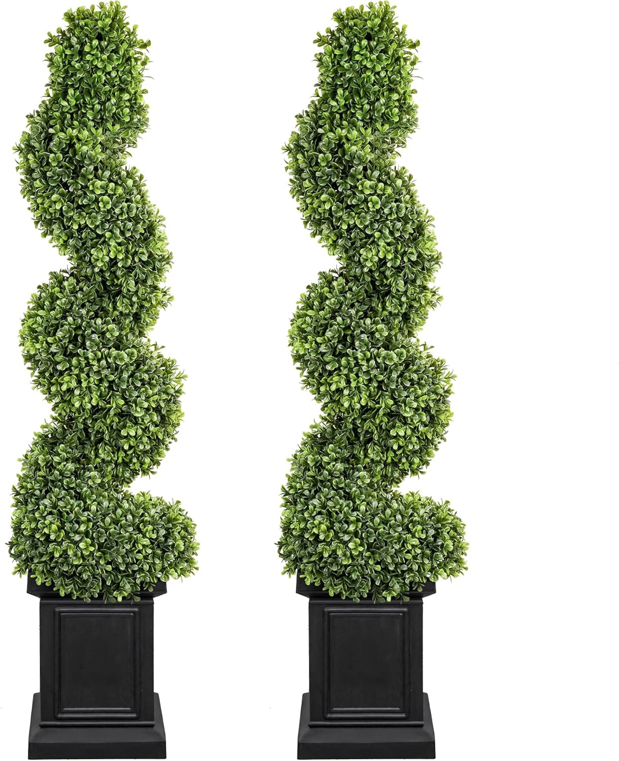 Boxwood Outdoor Topiary Set of 2, 3.5Ft Tall Porch Trees, All-Year Green Fake Pl