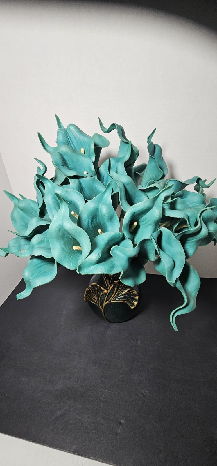 Teal Calla Lily Artificial Flowers Bouquet Wedding Centerpiece Pretty Green Vase