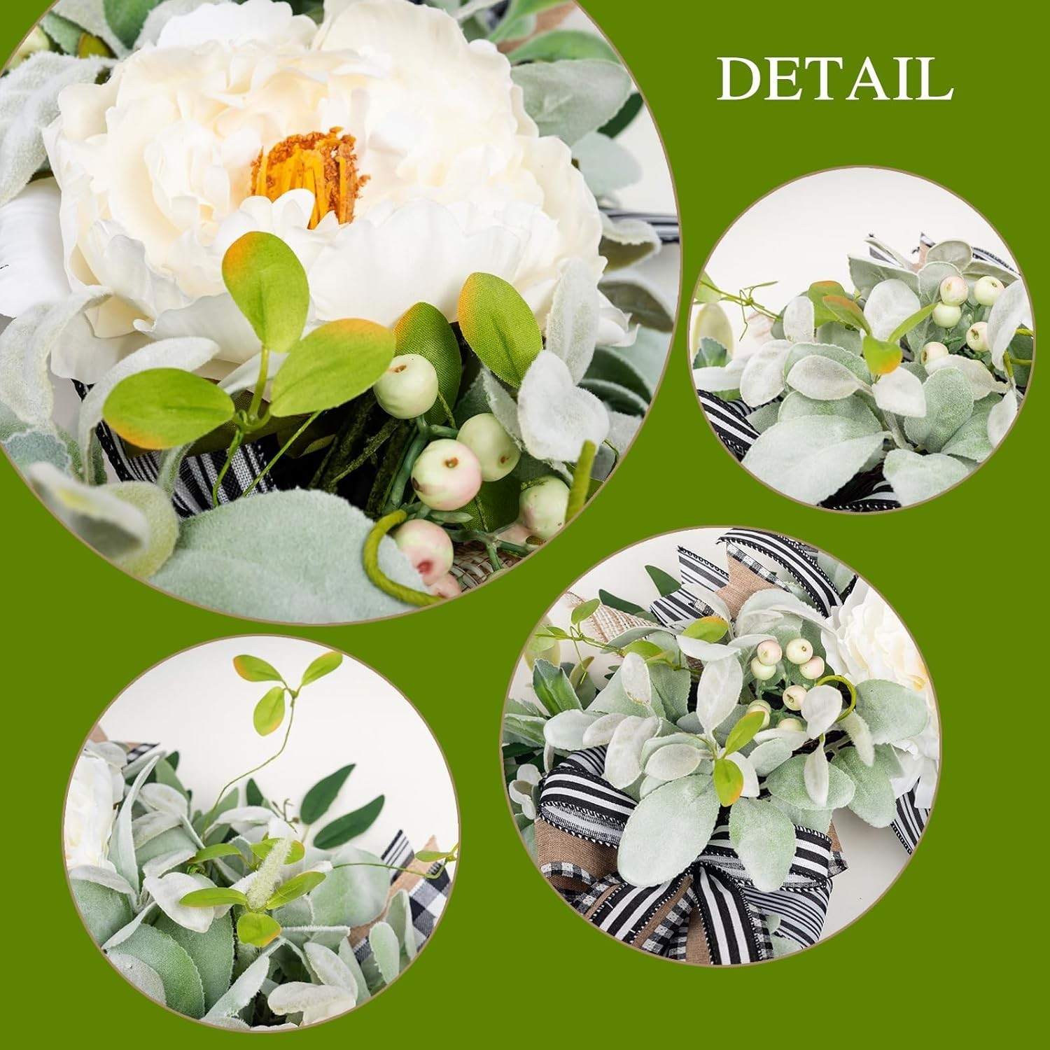 Chic 20” Lamb’s Ear and Peony Wreath – Handmade Farmhouse Style for Every Home