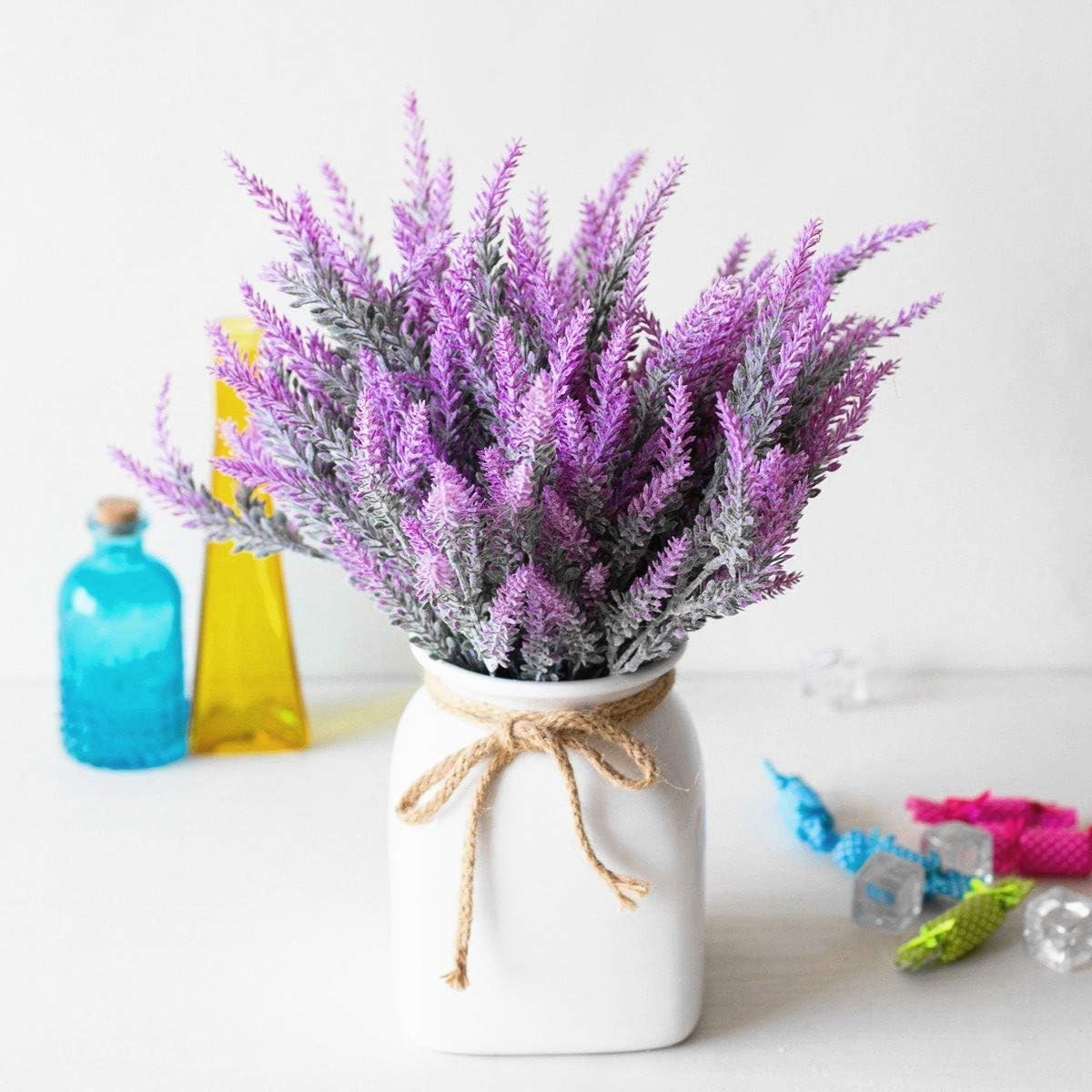 Fuchsia Artificial Lavender Flowers 4pcs Bundle Indoor Outdoor Decor