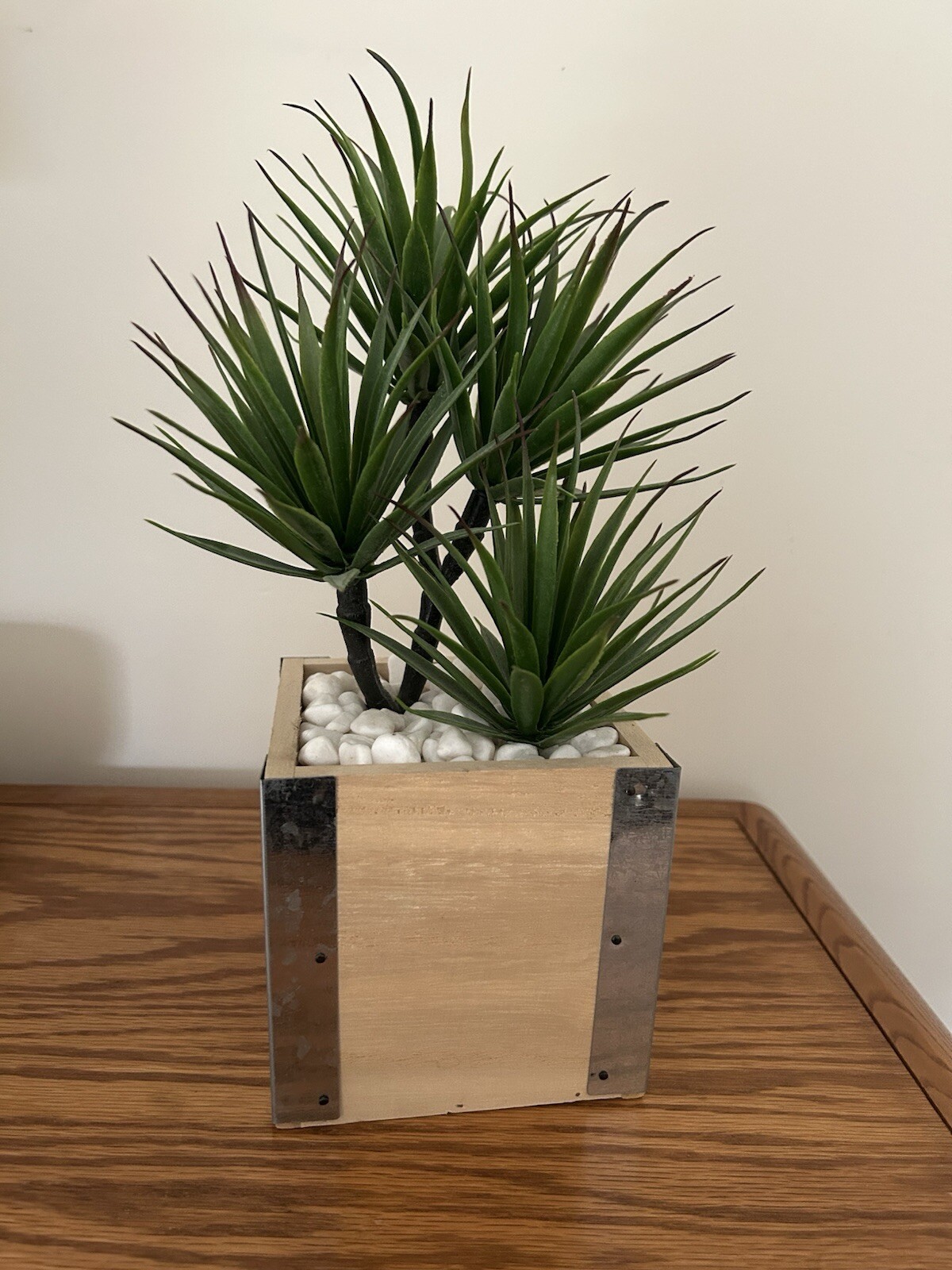 Artificial Small Green Tree Plant In Wooden Box Planter