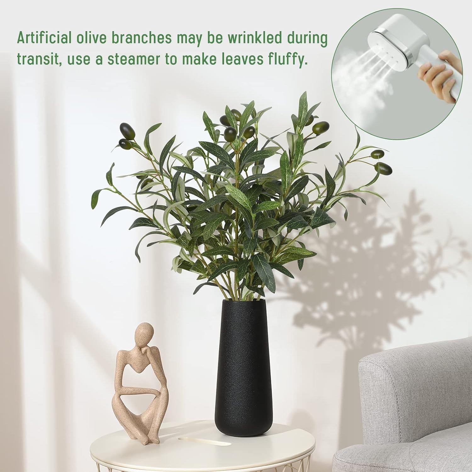 18-Inch Faux Olive Branches – Lifelike Olive Decor for Stylish Vases – Set of 3