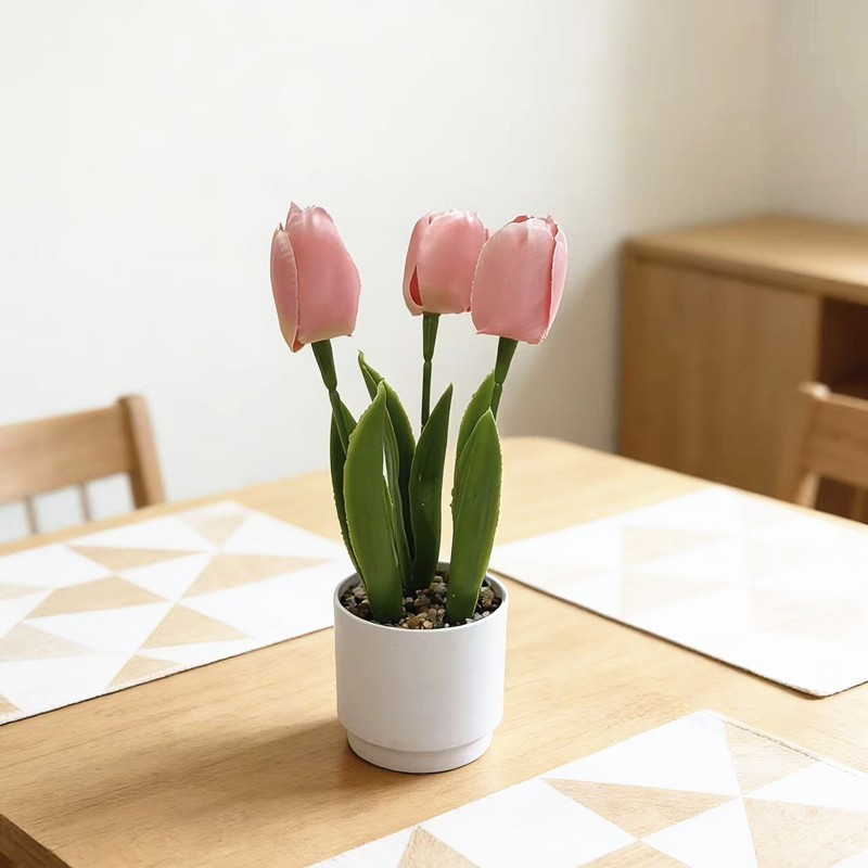 24x12x12cm Artificial Tulip Flower for Living Room Bedroom Shelf Decor