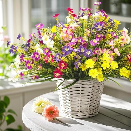 24 Bundles Artificial Faux Flowers – UV Resistant Colorful Daisy for Outdoor Dec