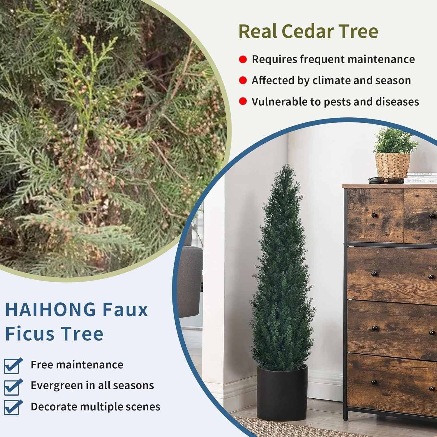 2 Packs 3ft Artificial Cedar Topiary Trees – Fake Boxwood Topiary Cypress Trees