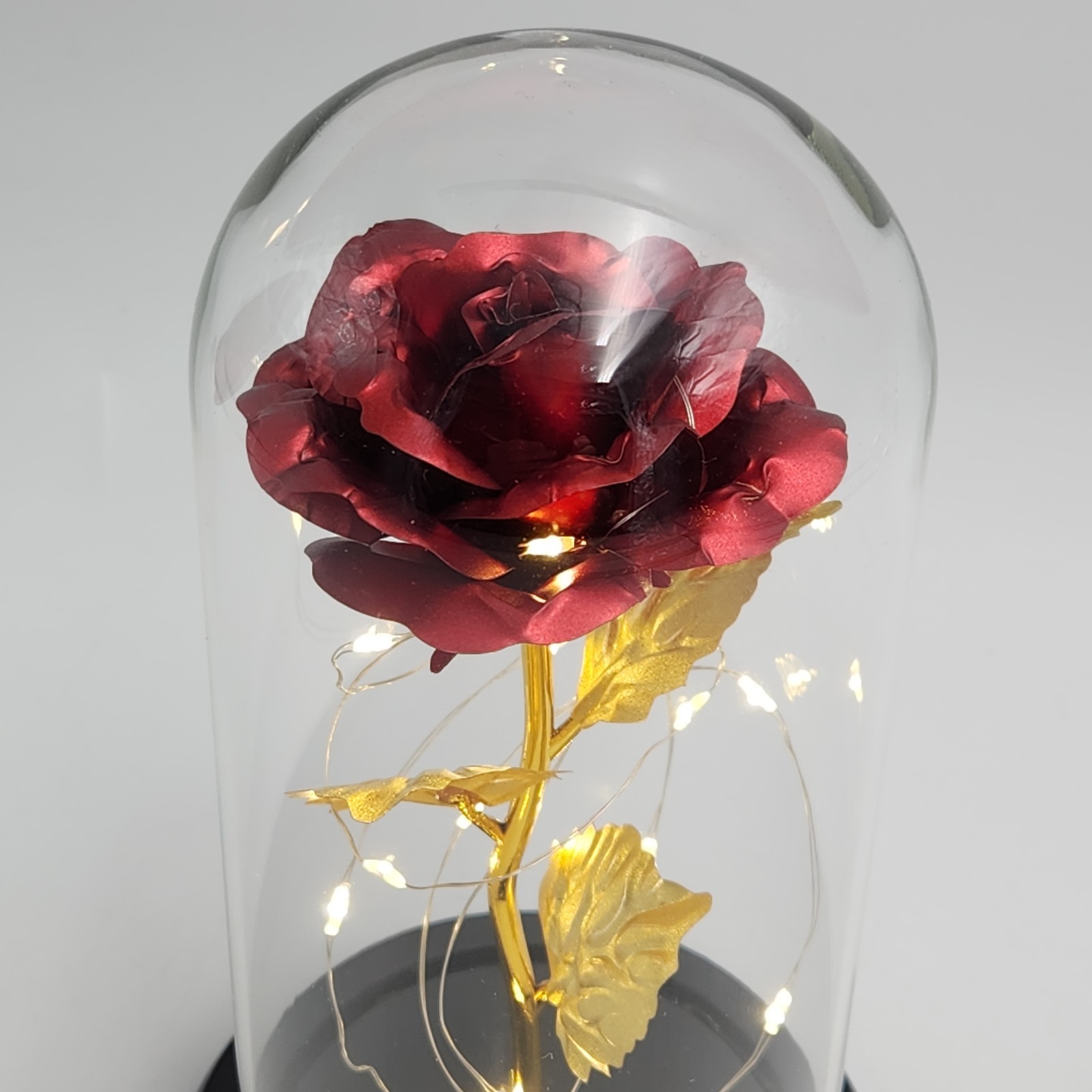Rose In Glass Dome LED Night Light Flower Anniversaries Holidays