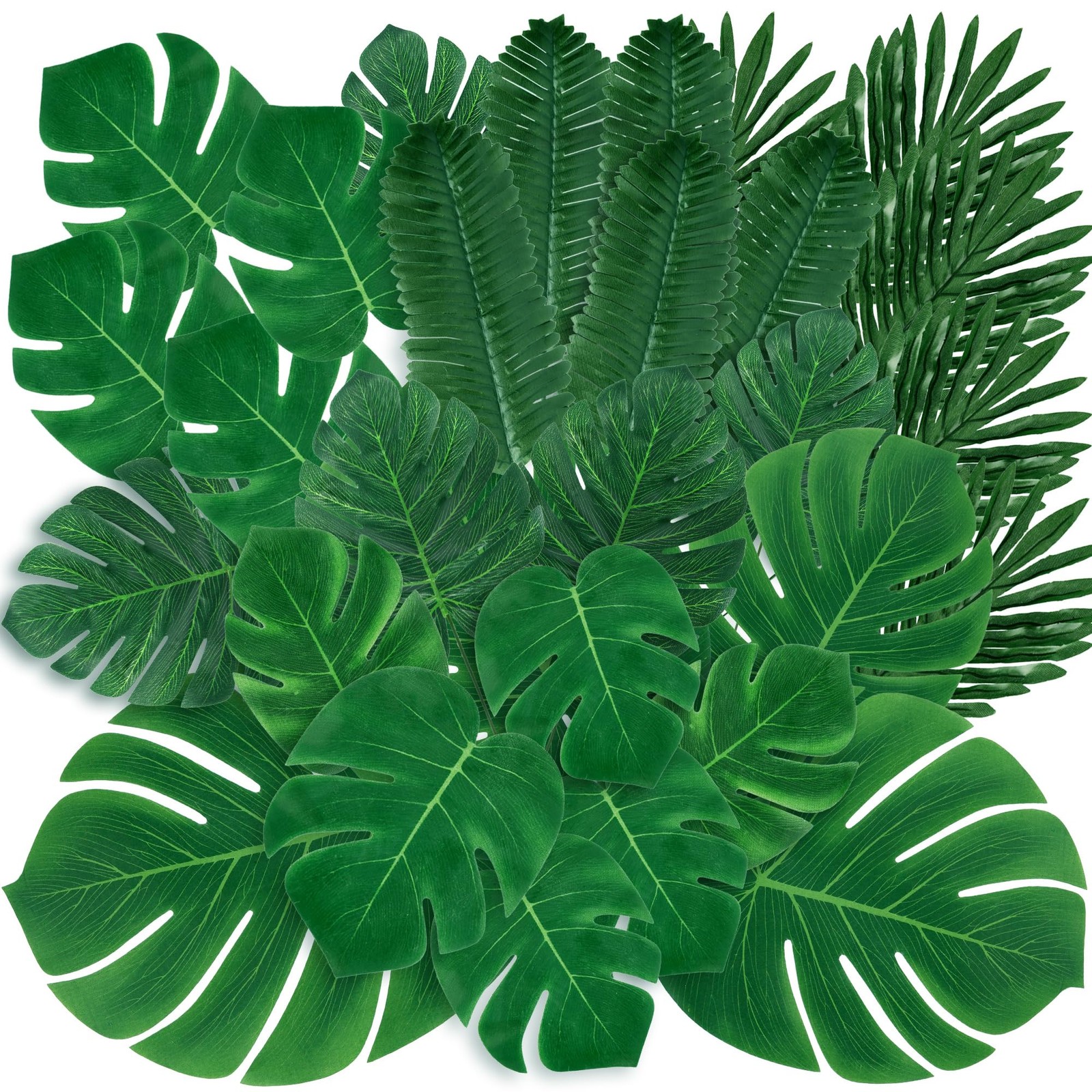 34 Pieces 6 Kinds Artificial Tropical Palm Leaves Tropical Leaves Monstera Le…