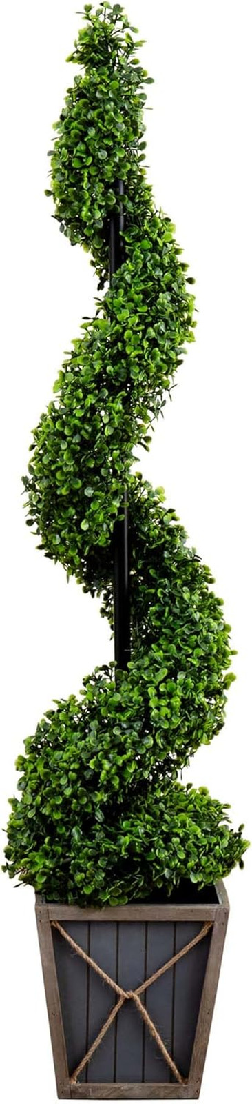 LED-Illuminated 45″ UV Resistant Artificial Boxwood Spiral Topiary Tree
