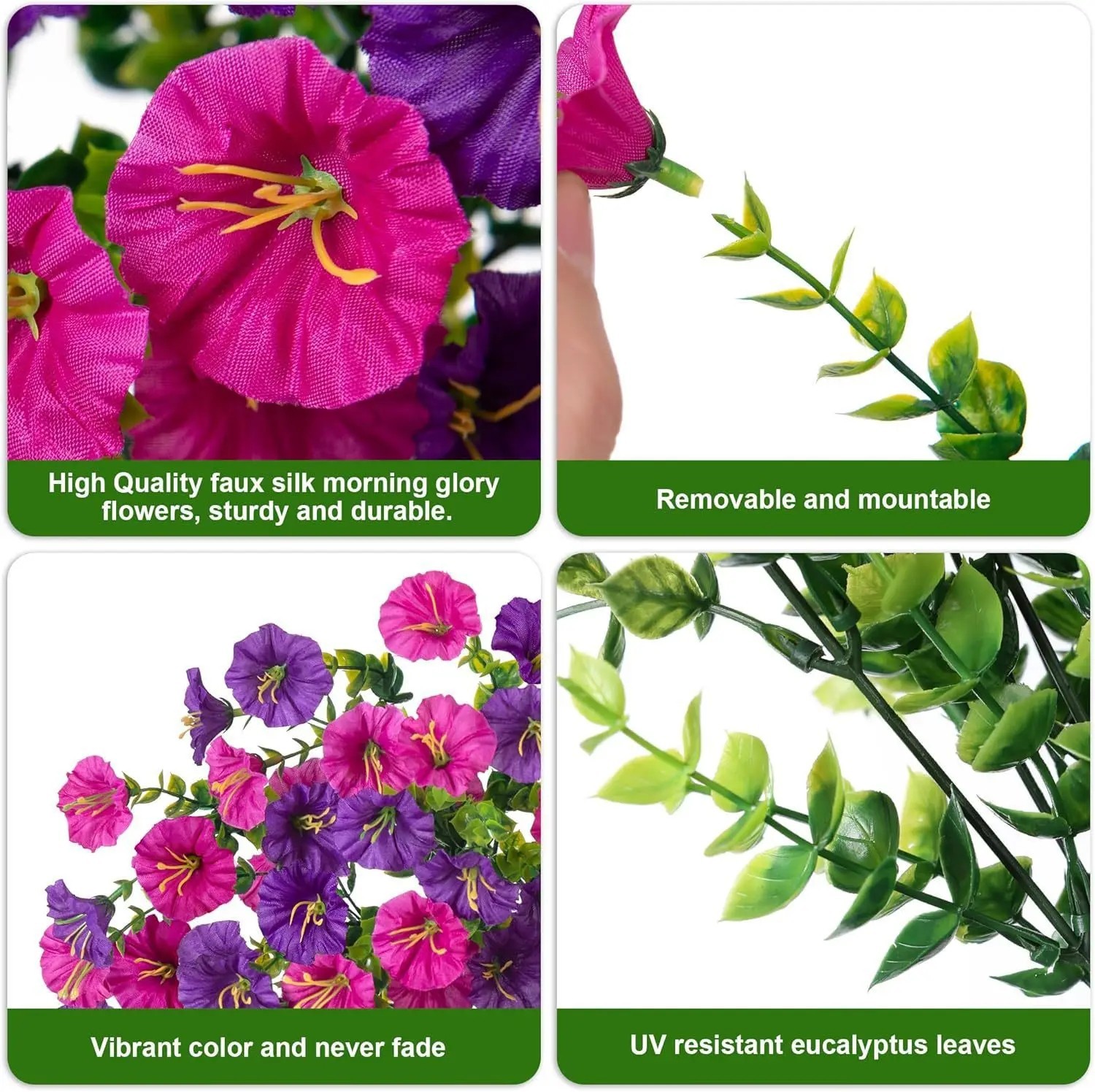 2-4PCS Artificial Morning Glory Vines UV Resistant Hanging Flowers Outdoor Decor