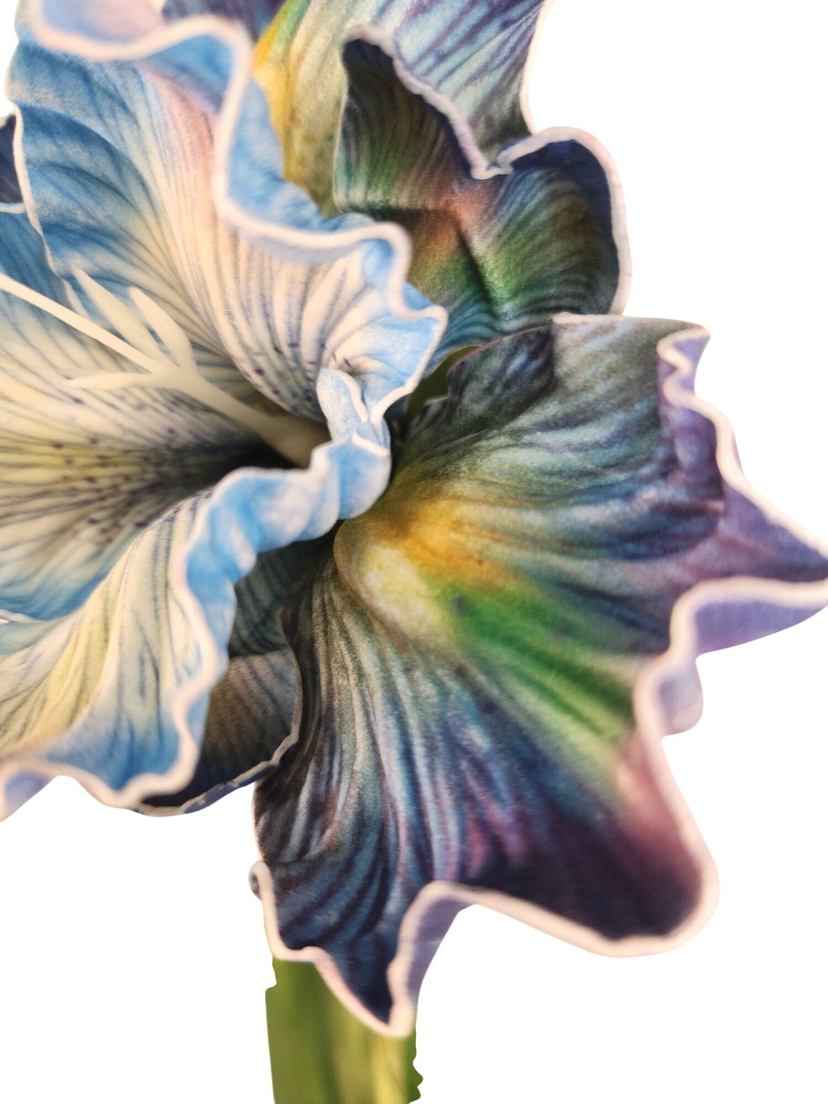 Artificial Iris Flower 33 Inch Tall Blue Faux Iris Stem Hand Painted Look Floral