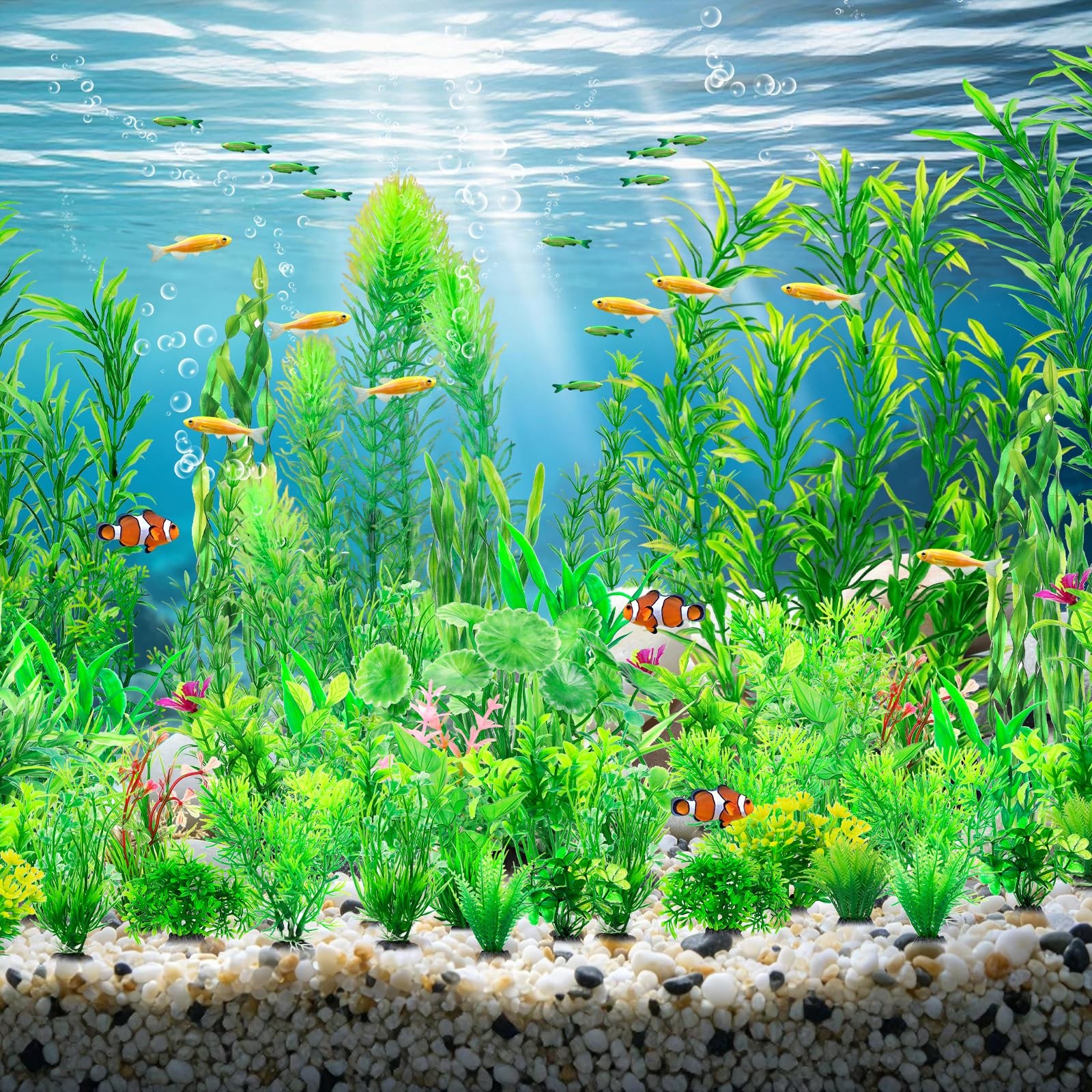 53 Pcs Fish Tank Accessories Aquarium Decorations Green Plants, Green Fish Ta…