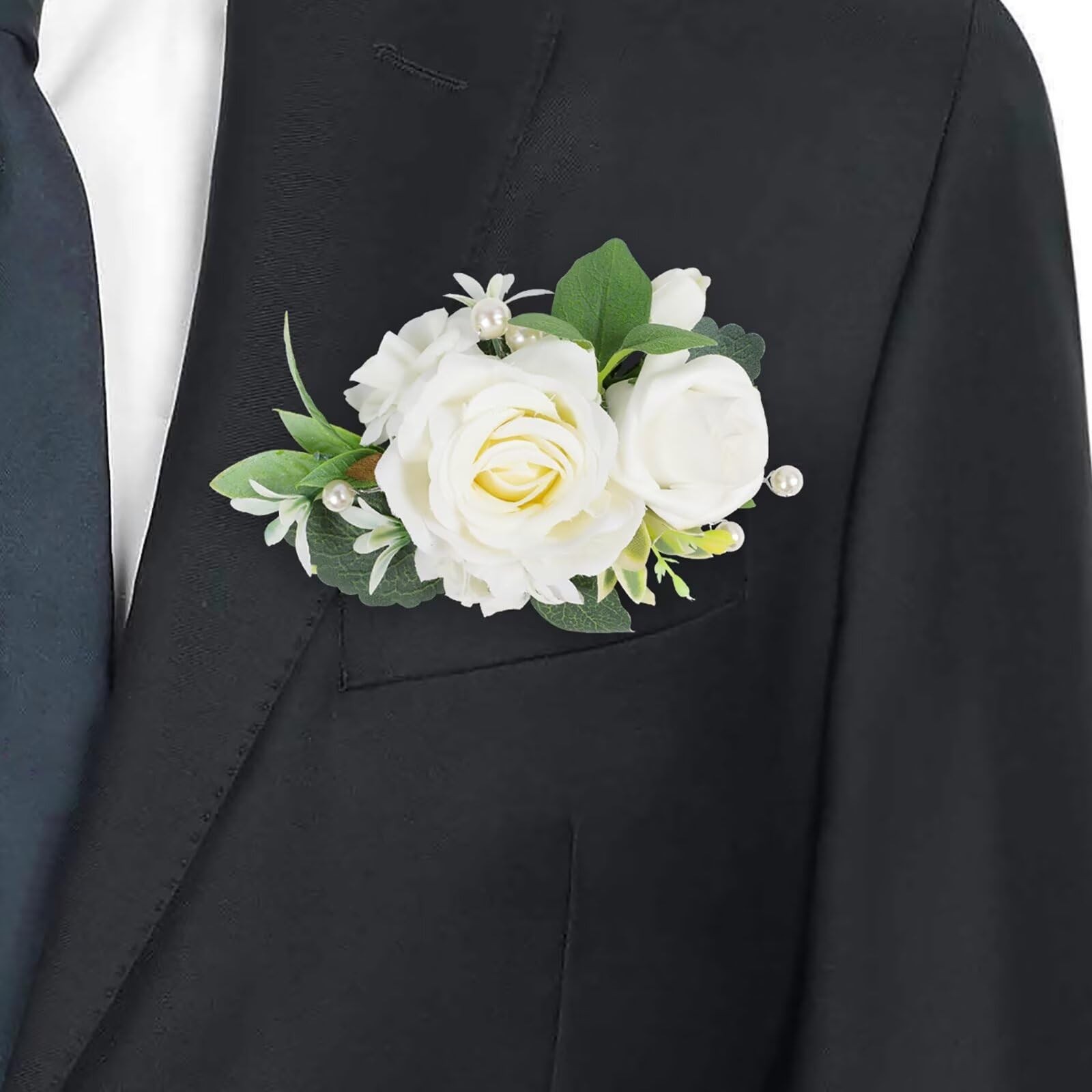White Groom Pocket Boutonniere Artificial Square Flower Prom Wedding
