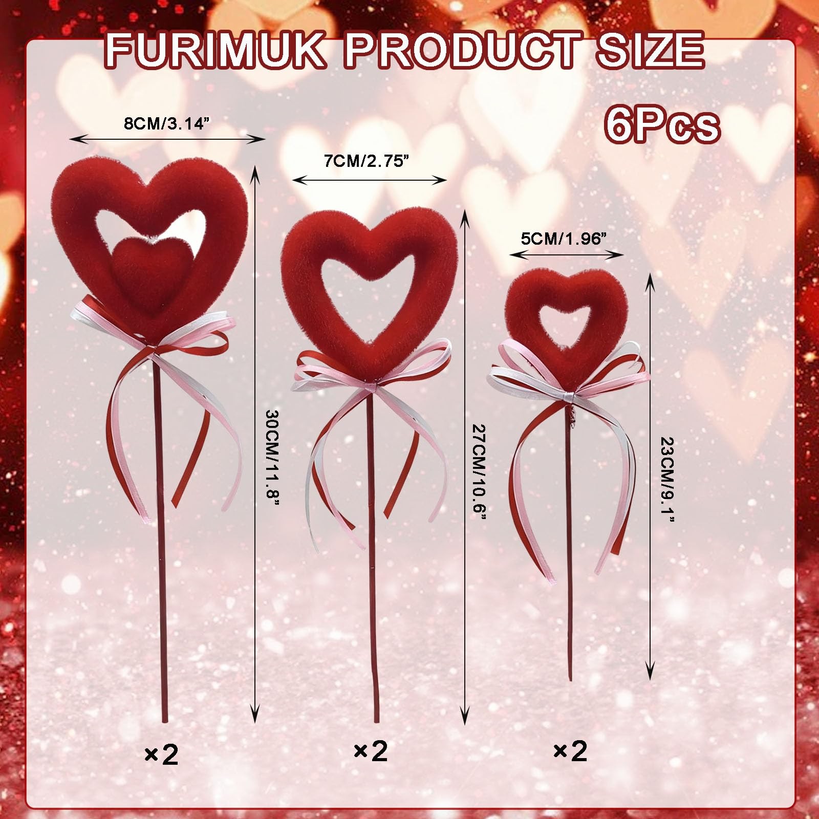 6 Pcs Valentines Heart Shaped Foam Picks Love Bowknot Floral Furry Sticks Art…