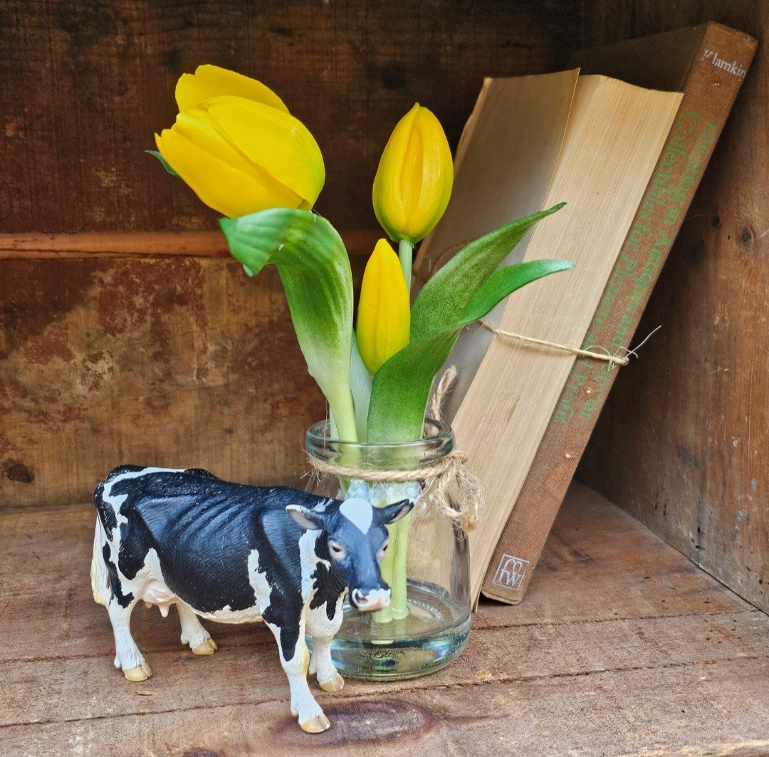 Real Touch Artificial Tulip in a vase FAKE WATER flowers LOOK REAL Spring Decor
