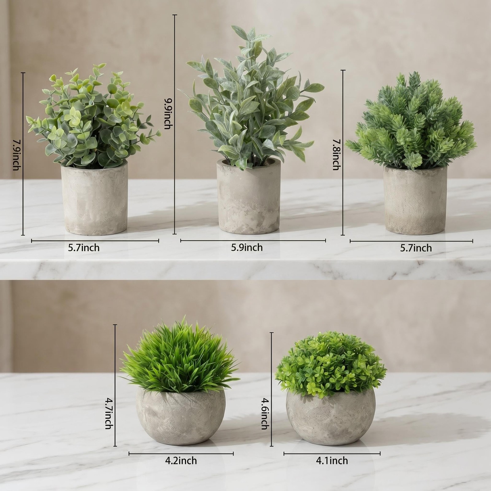 5 Pack Small Fake Plants with Pots – Realistic Faux Greenery Set, No Watering…