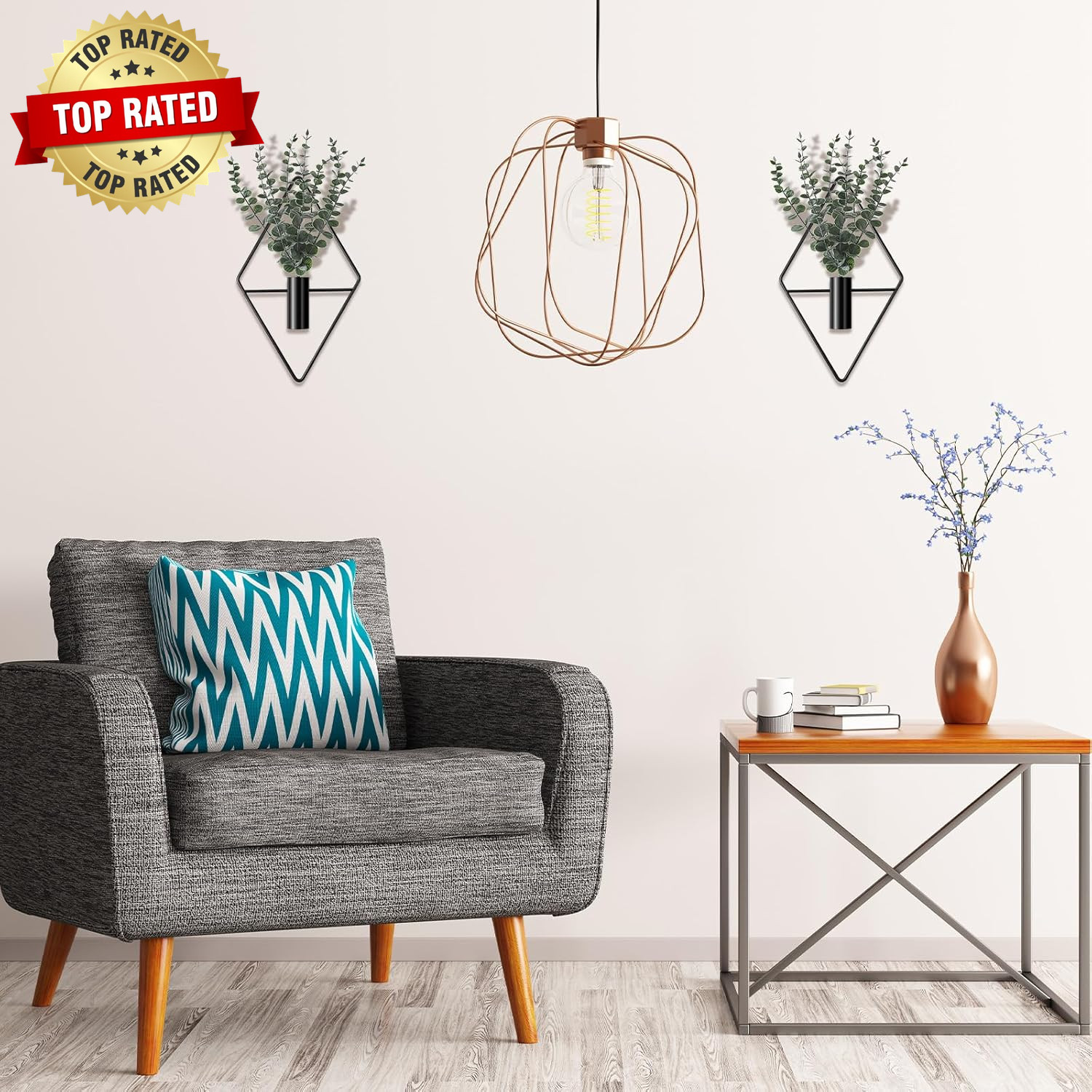 4 Pcs Hanging Planters with Artificial Eucalyptus Metal Hanging Vase Indoor Plan