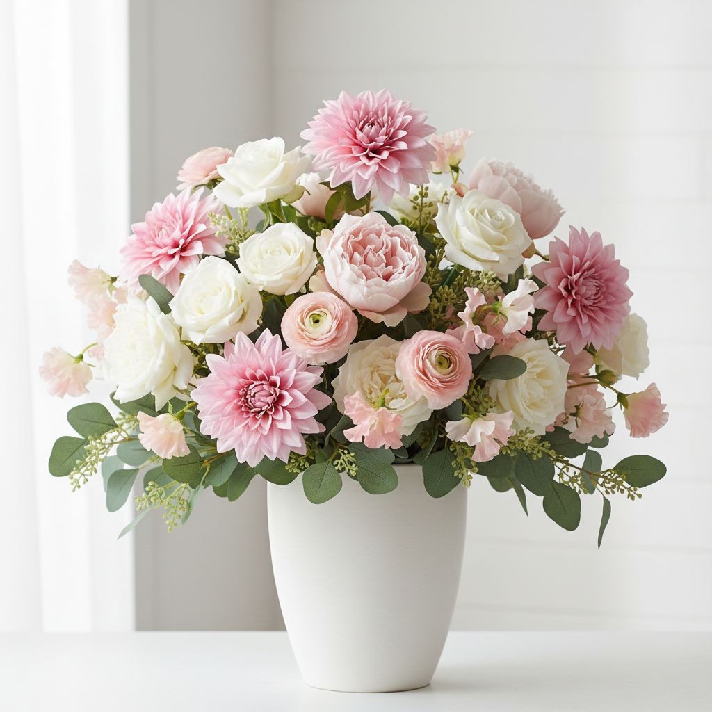 Pink Dahlia Stem Faux Flower 24 Inch 5 Inch Bloom Soft Pink Artificial Dahlia We