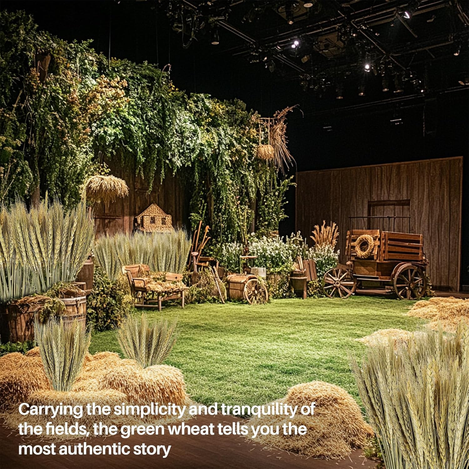 Dried Flowers for Vase – 50 Stems Natural Cyan Wheat Straw Grass 13.3 Inches Gra
