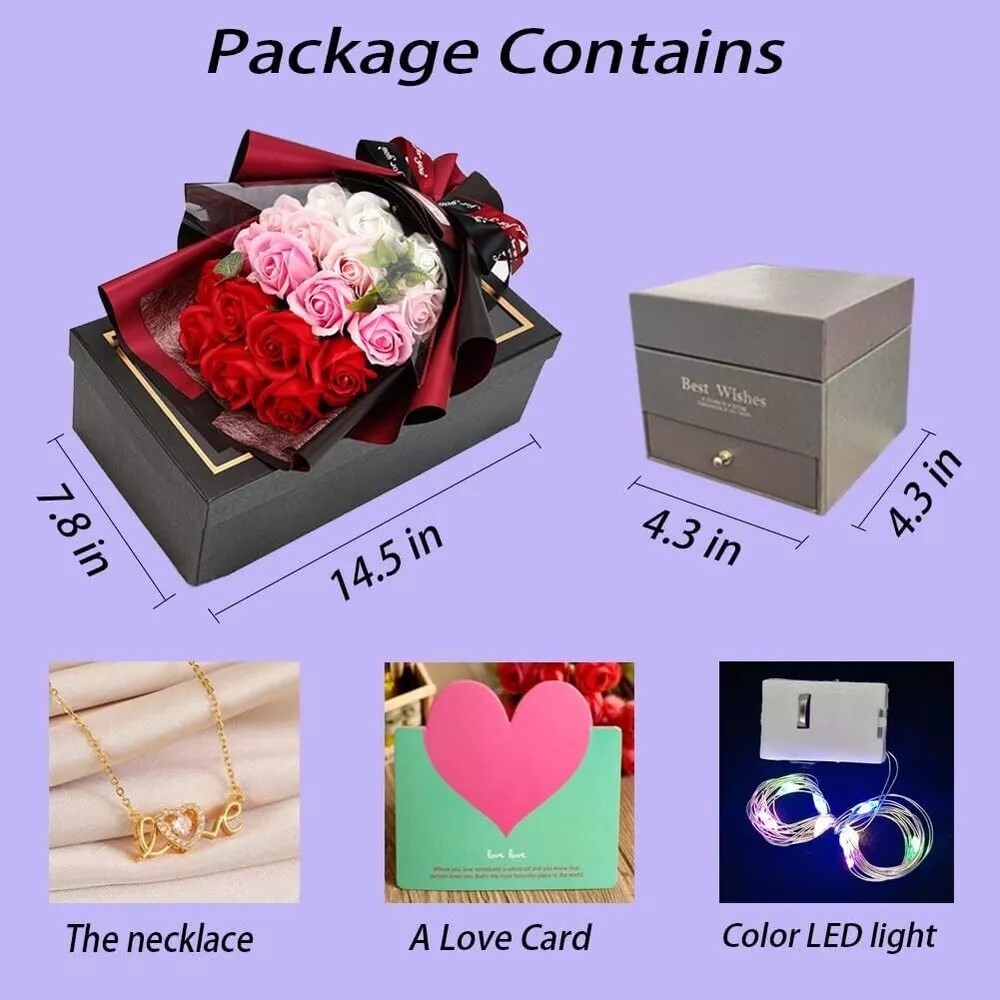 Artificial Red Rose Bouquet with Love Necklace Special For Mother day