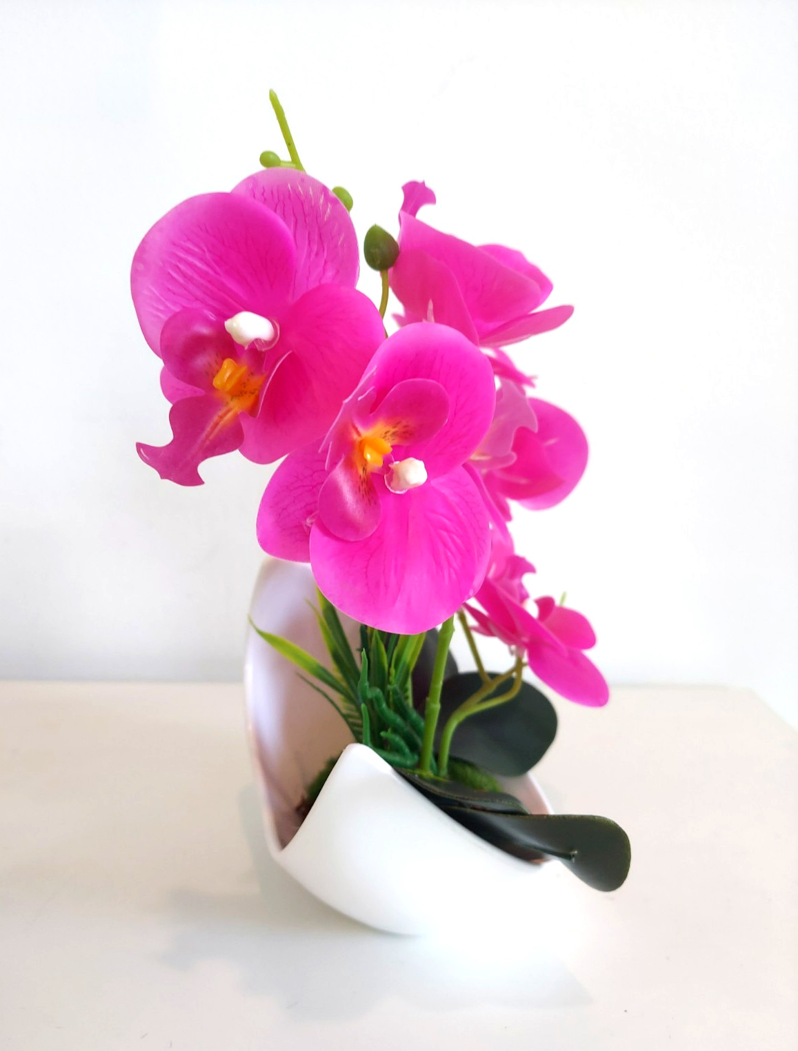 Artificial Bonsai Phalaenopsis Orchid Flower Fushia Purple Plant Potted 9.5″ H