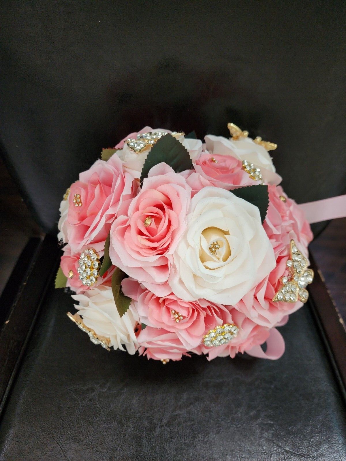 Pink & Ivory Luxury Bouquet with butterfly pendants for Quinceneras & Weddings