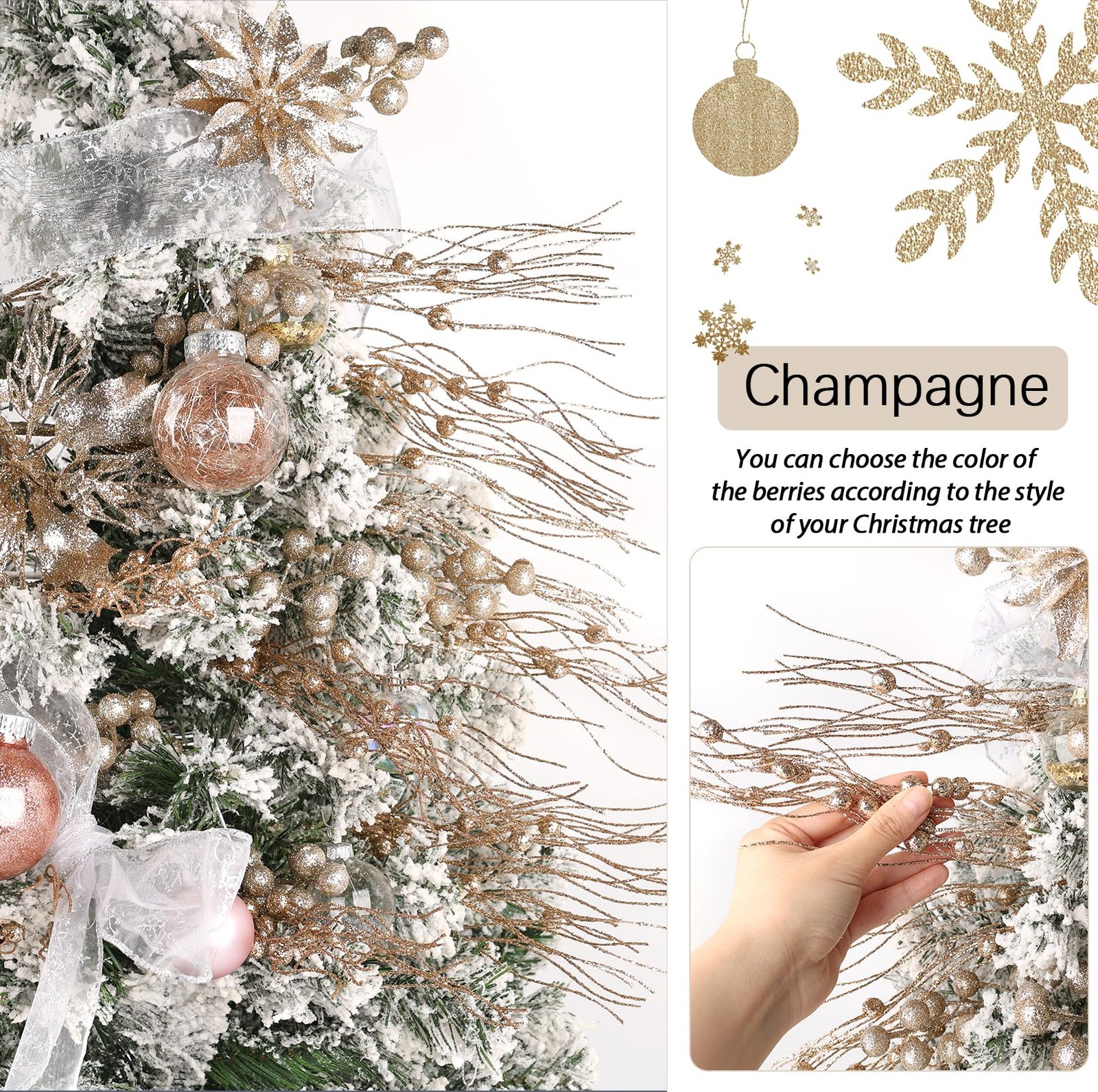 Artificial Glitter Berry Stem Ornaments, 10 Pack Decorative Bead Sticks, Chri…