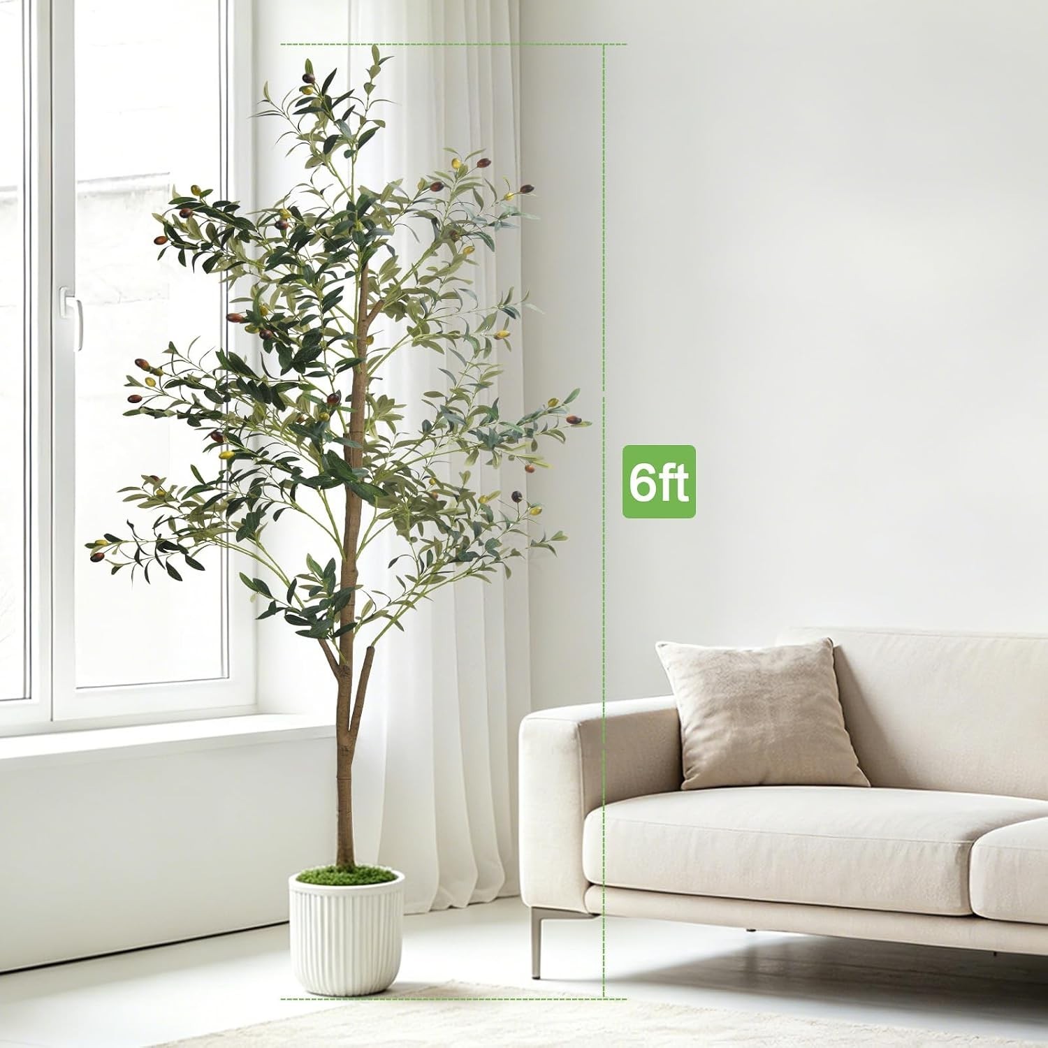 6FT Artificial Olive Tree – Large Indoor Artificial Plant Decor with Branches…