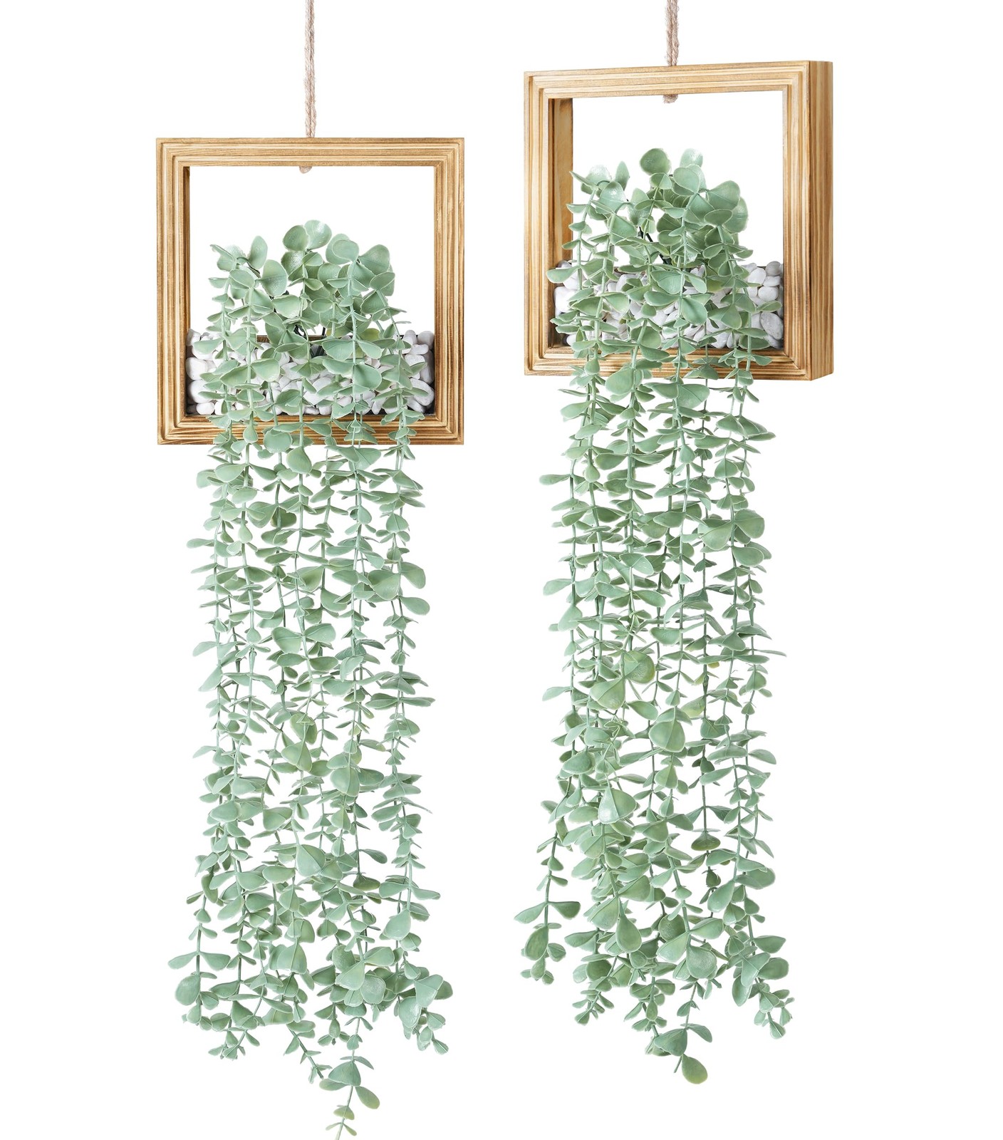 2 Pack Fake Plants Hanging, Artificial Eucalyptus Vines in Square Wooden Fram…