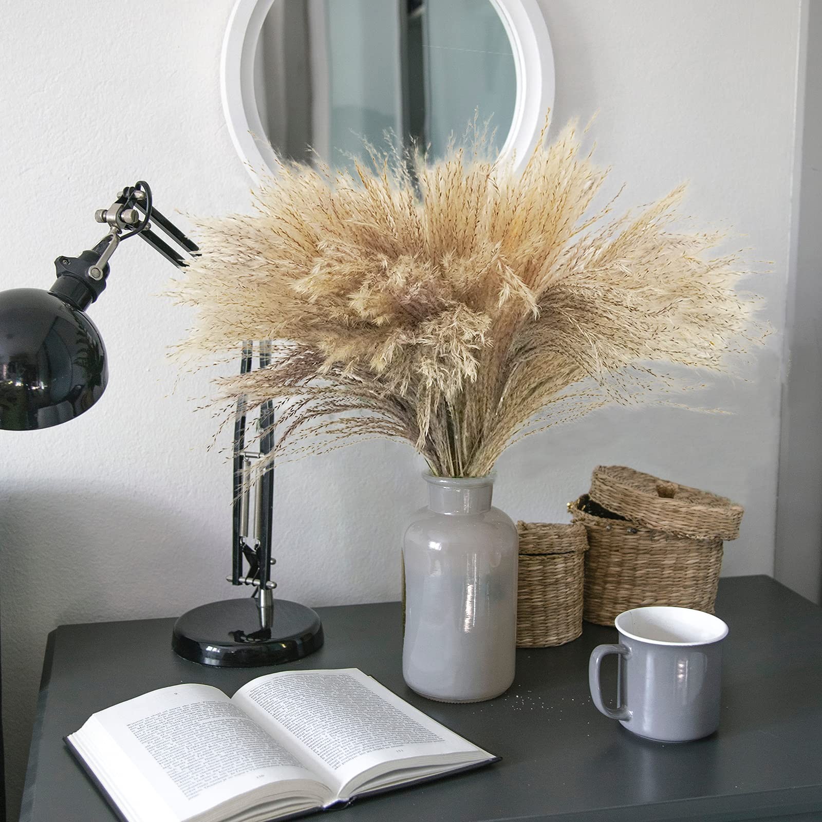 100Pcs Natural Dried Pampas Grass Plume 17inch Tall Dried Flowers Large Faux …