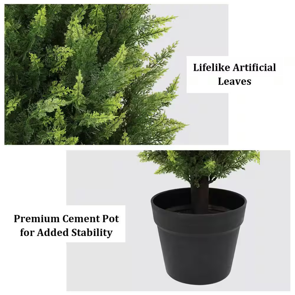 3 Ft. Artificial Cedar Topiary Trees for Outdoor Front Porch Decor in Pot 2-Pack
