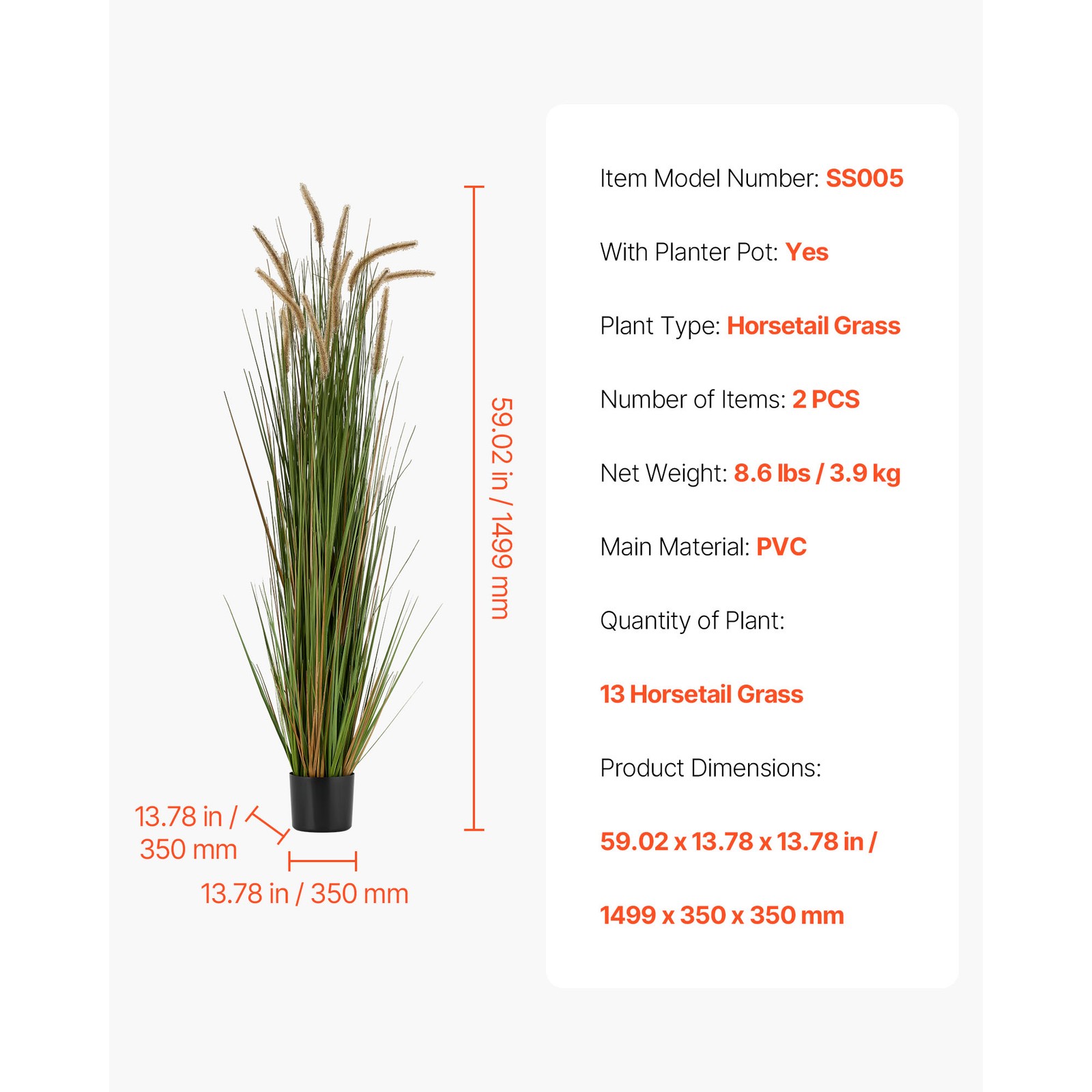 Uimoso Artificial Horsetail Reed Grass in Pot, 59-Inch, 2-Pack, Green
