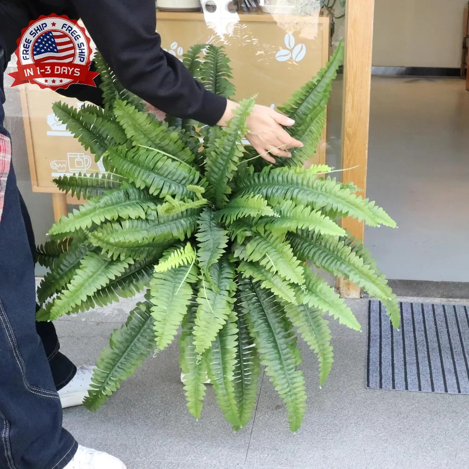 Artificial Ferns for Outdoors & Indoors, 45in Large Fake Ferns Plants with 55 Fr