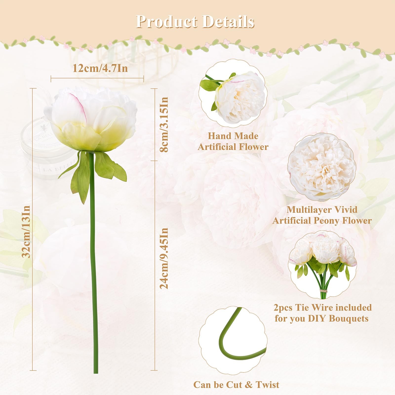 2 Bouquet 10 Heads Artificial Peony Silk Flower Leaf Home Office Wedding Part…
