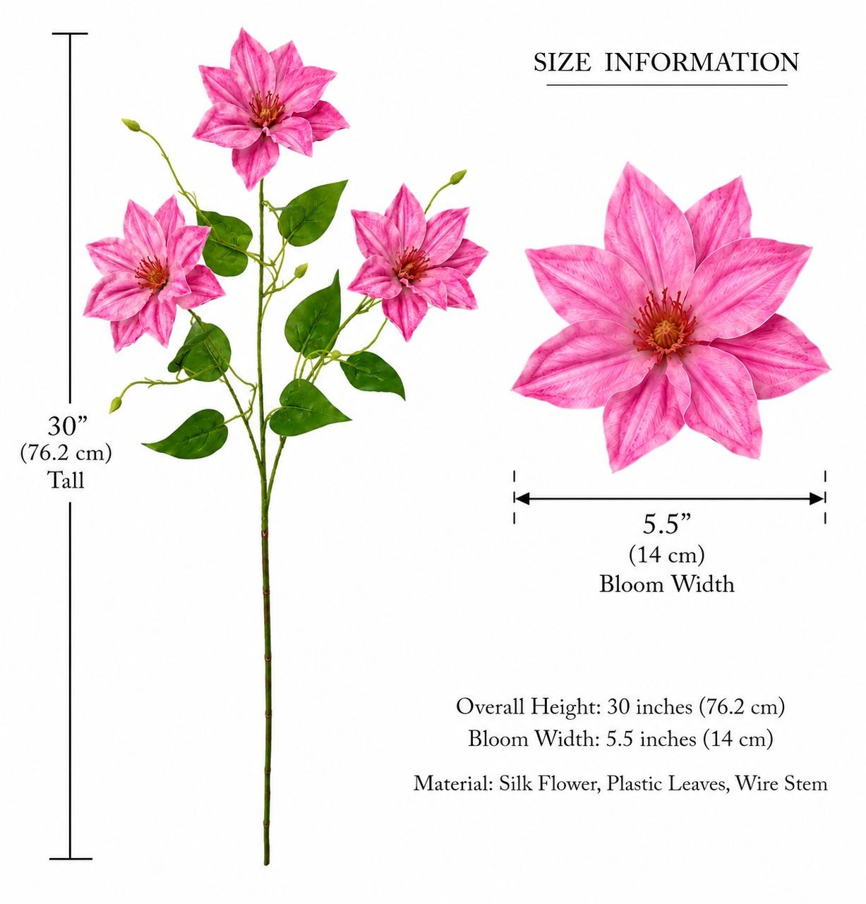 Pink Clematis Stem Faux Flower Branch Floral Stem Cottagecore Wedding Flower Far