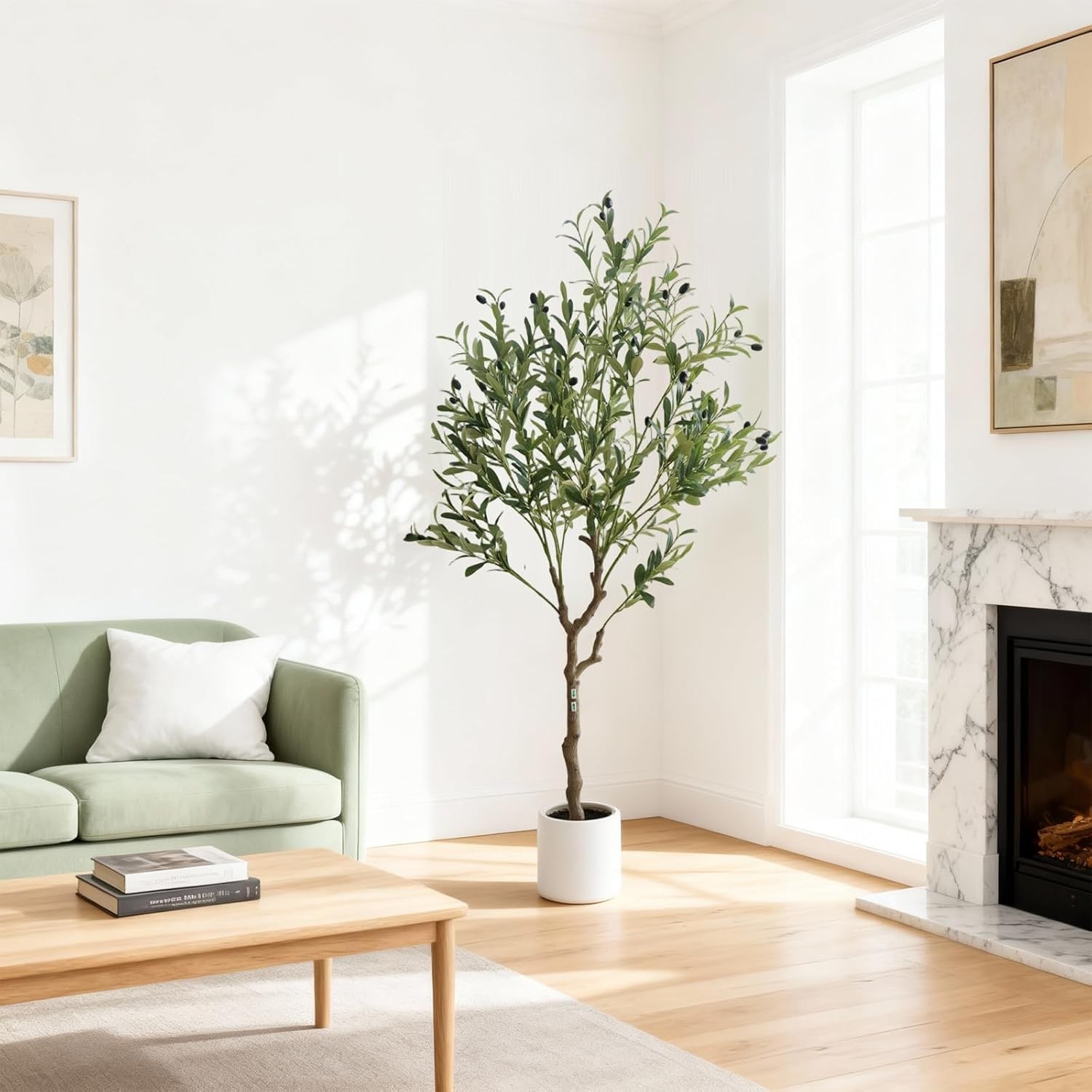 Artificial Olive Tree 5/6/7FT Tall Fake Plants with White Pot for Home Office